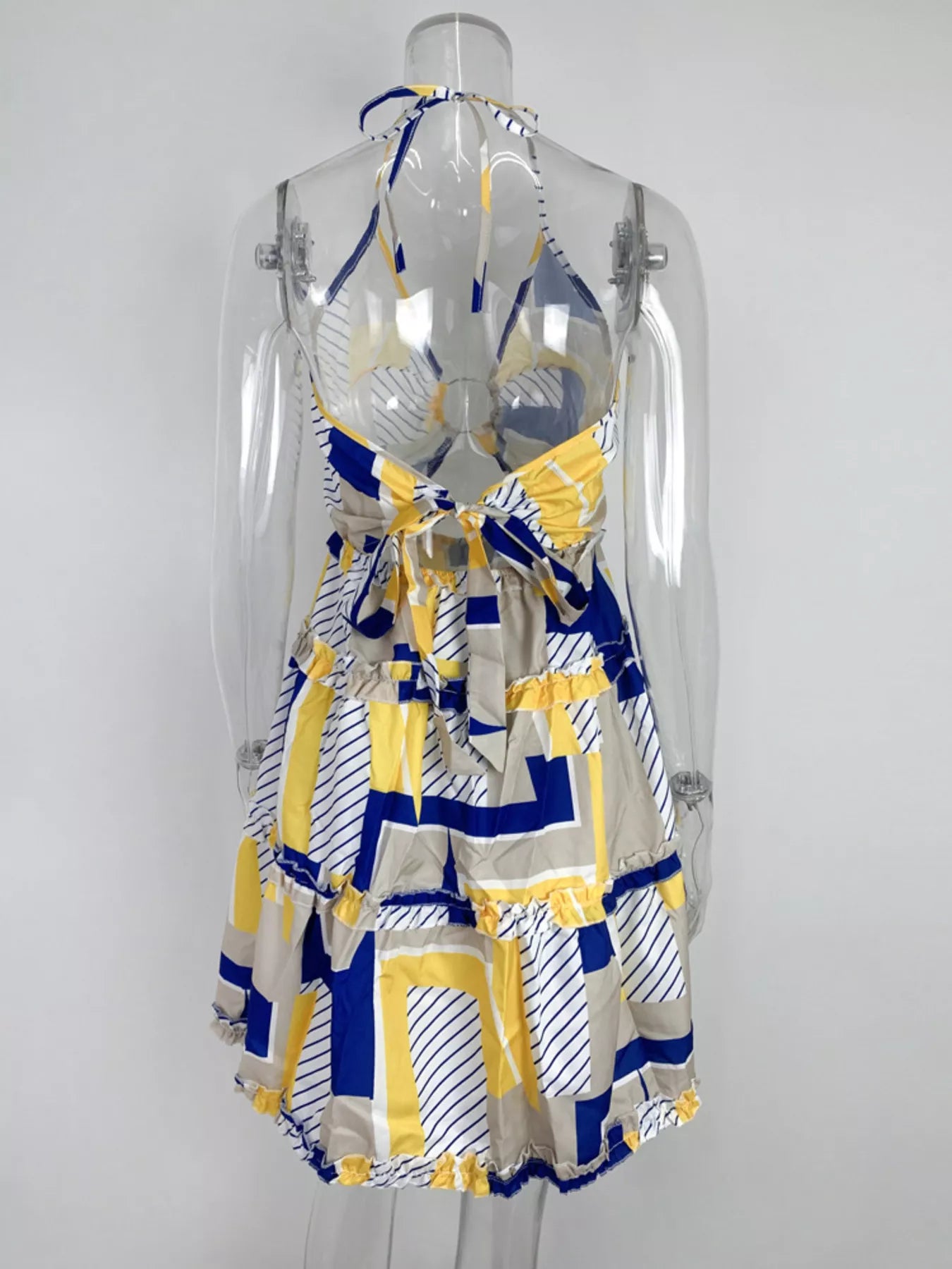 Colorful Print Halter Neck Ruffle Mini Dress - Be Bliss Boutique
