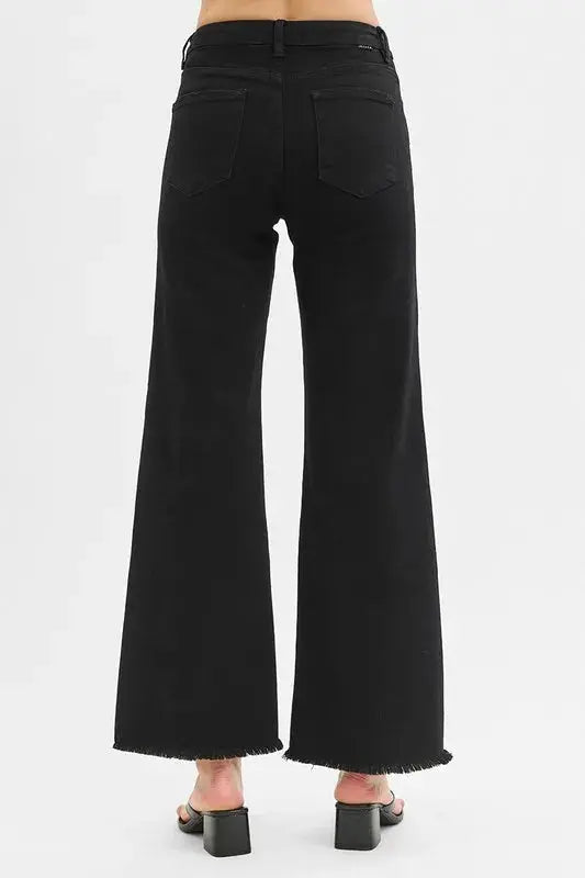 RISEN Full Size Tummy Control High Rise Wide Leg Black Jeans | Be Bliss Boutique