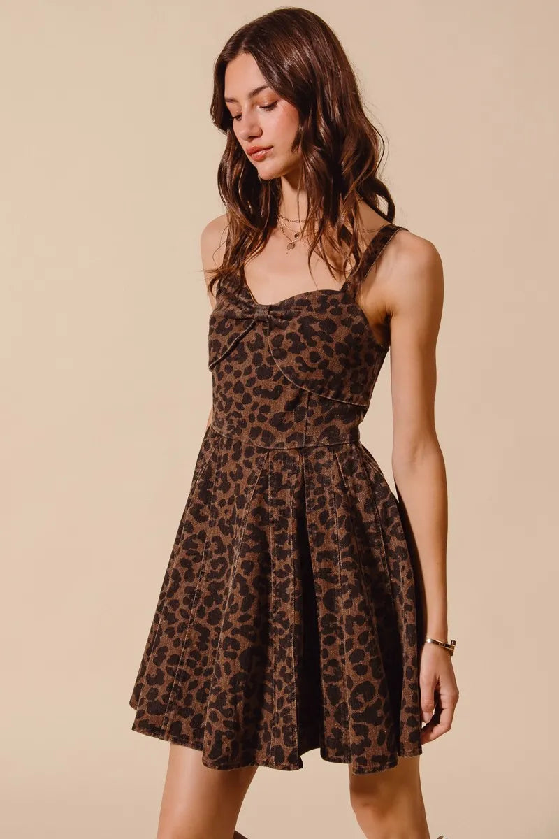 SO ME Mineral Washed Leopard Flare Cami Dress -  Be Bliss Boutique