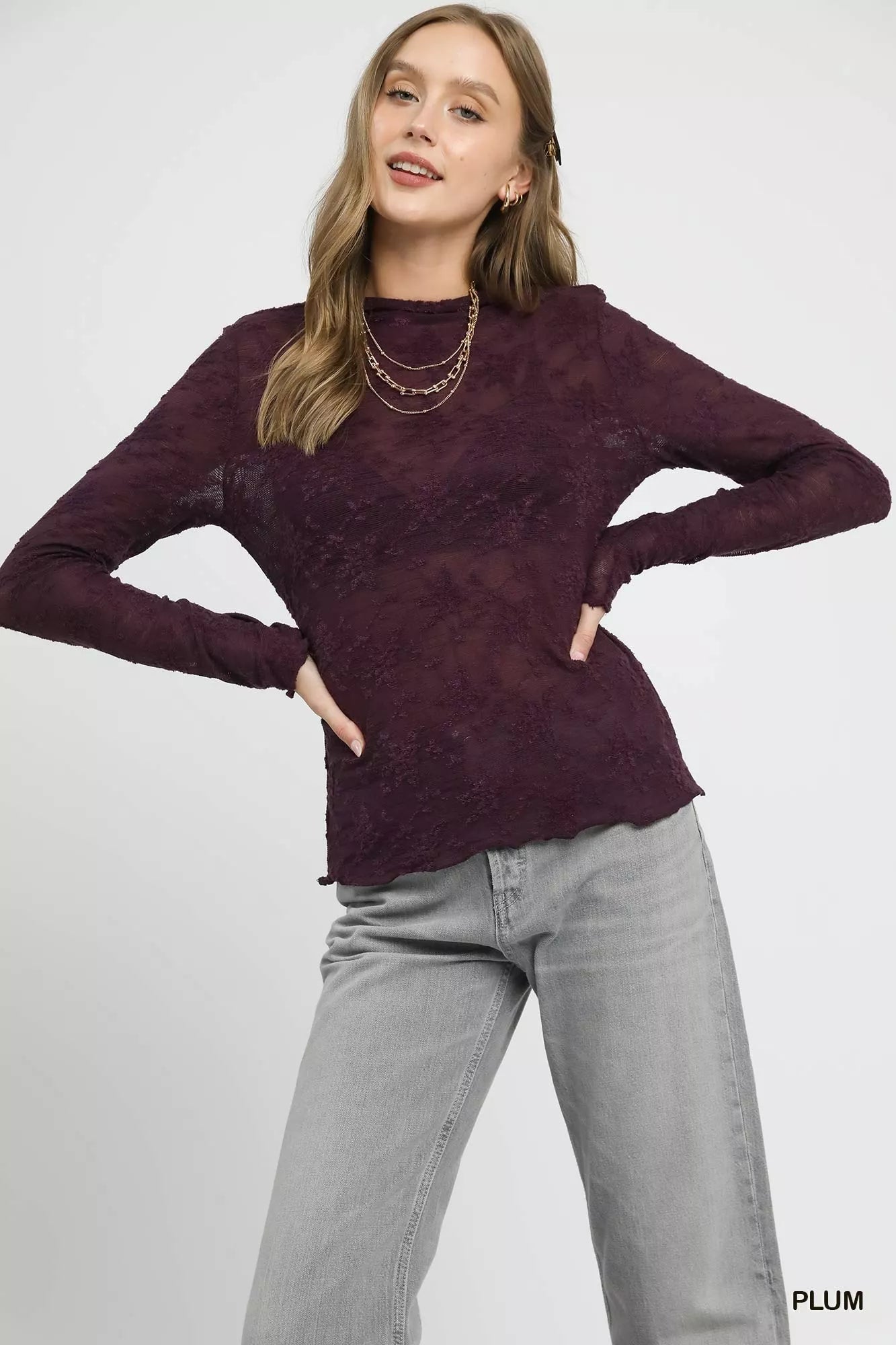 Umgee Lace Sheer Long Sleeve Top -  Be Bliss Boutique