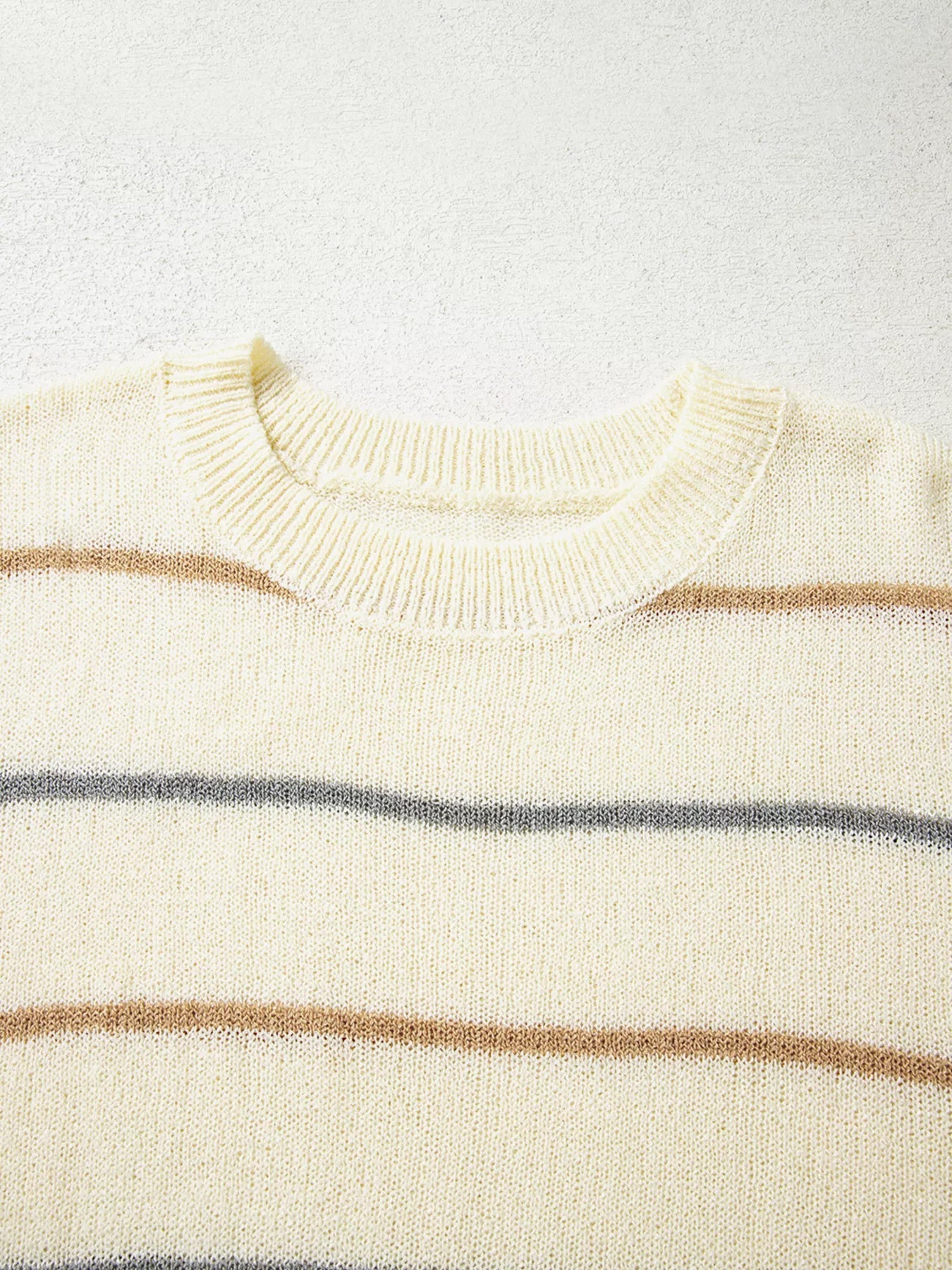Stripe Striped Ribbed Edge Drop Shoulder Sweater -  Be Bliss Boutique
