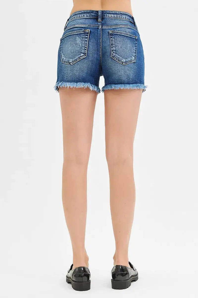 RISEN Full Size/Plus Size Low Rise Frayed Denim Shorts Plus Size | Be Bliss Boutique