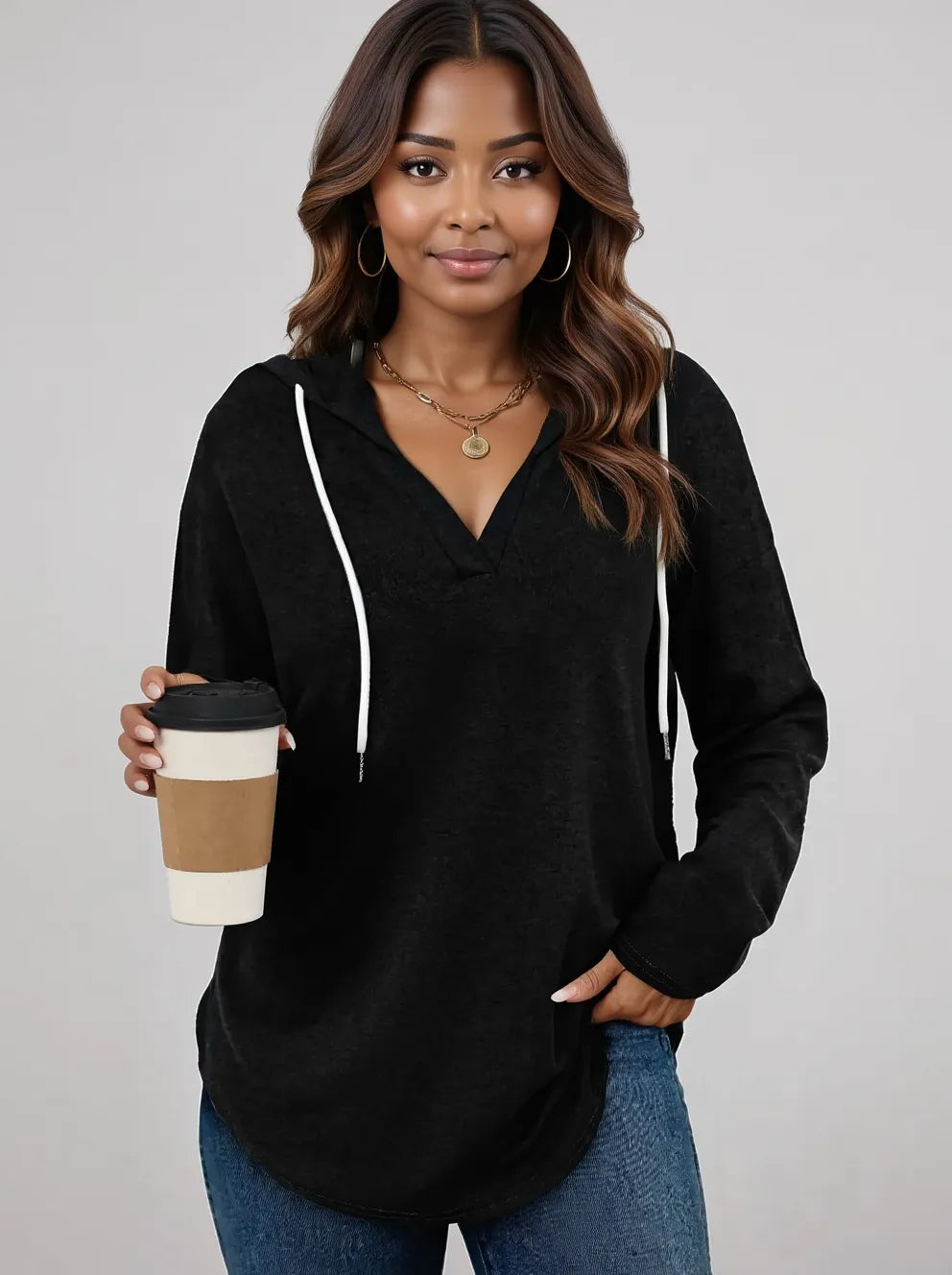 Full Size Drawstring Long Sleeve Hoodie Plus Size - Be Bliss Boutique