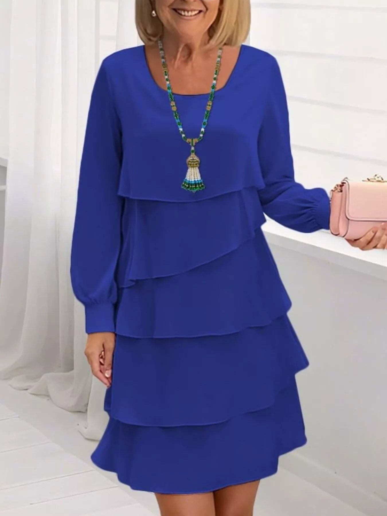 Full Size Layered Long Sleeve Mini Dress Plus Size - Be Bliss Boutique