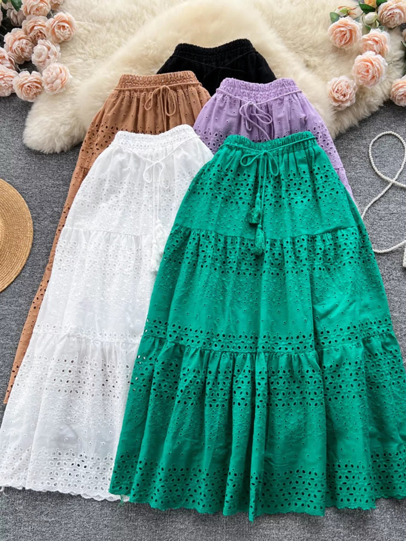 Eyelet Tiered Maxi Skirt - Be Bliss Boutique