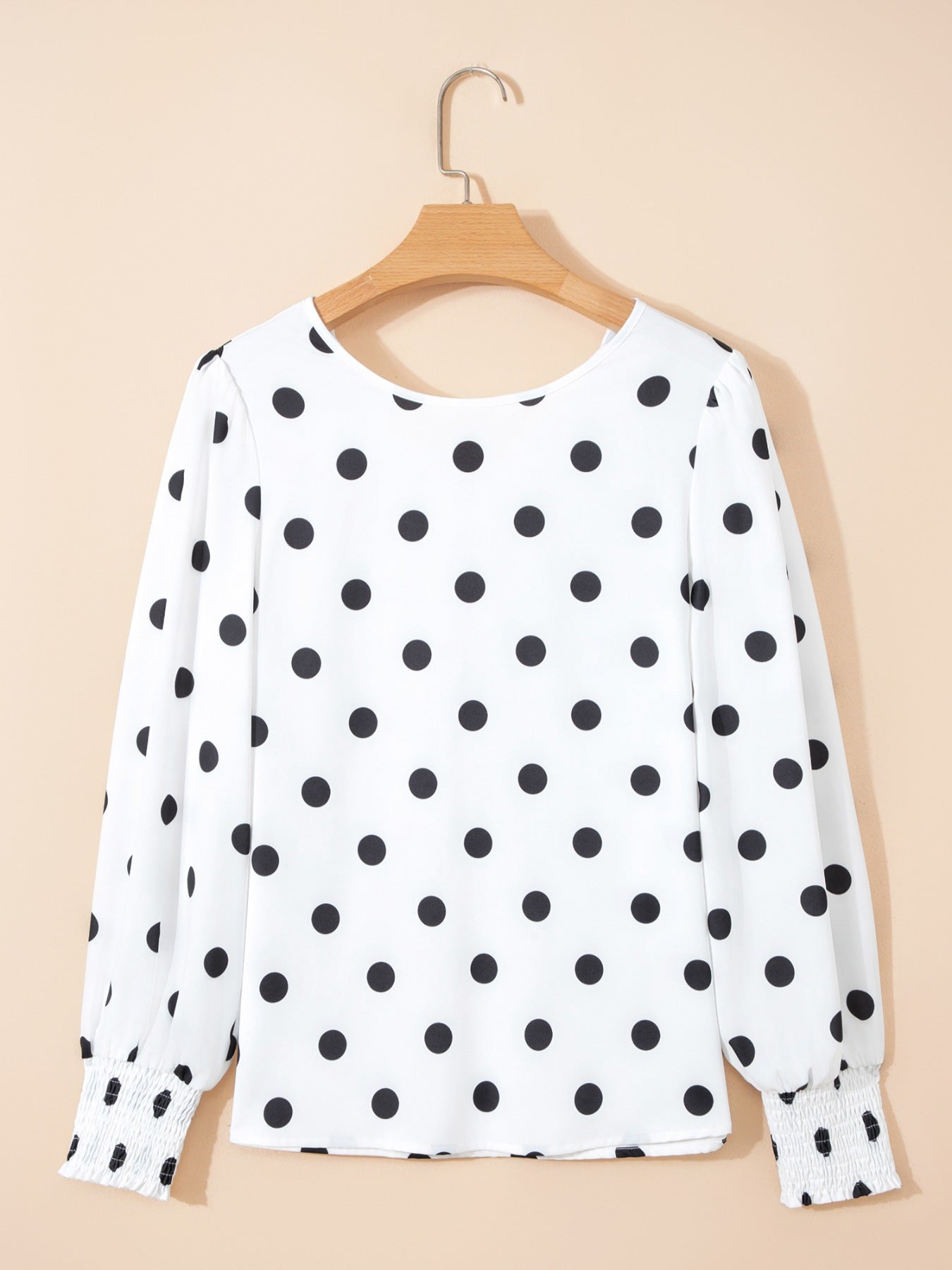 Women's White Polka Dot Long Sleeve Blouse - Be Bliss Boutique