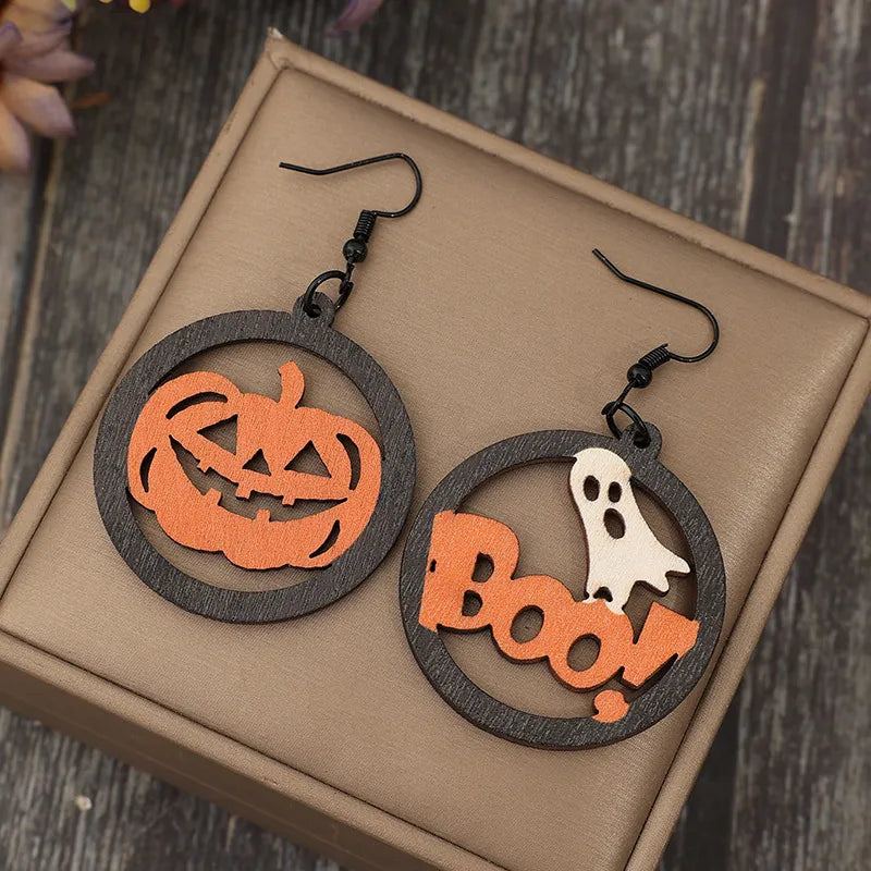 Hollow Pumpkin & Letter Wooden Earrings -  Be Bliss Boutique