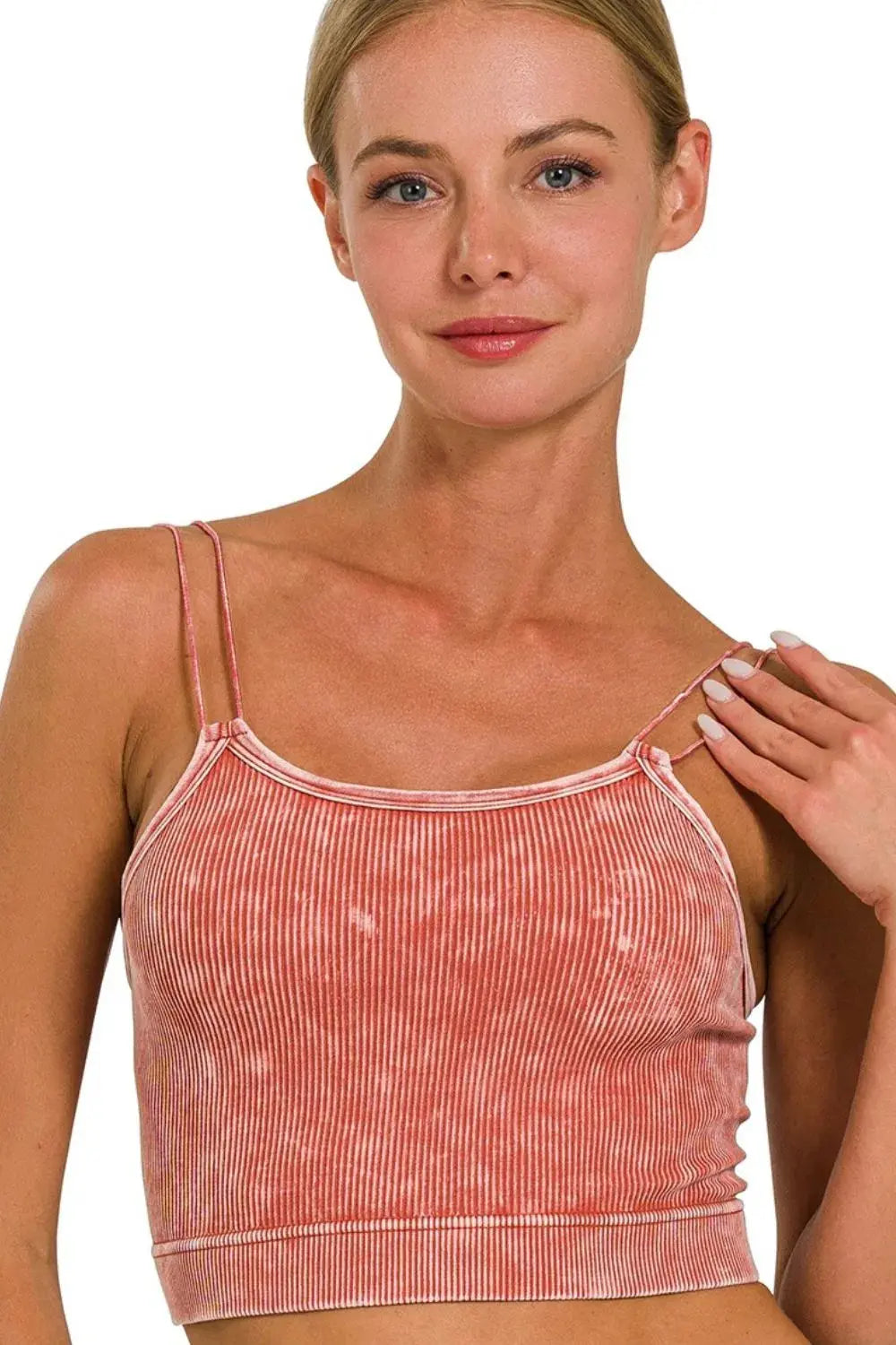Zenana Washed Ribbed Seamless Double Strap Brami |  Be Bliss Boutique