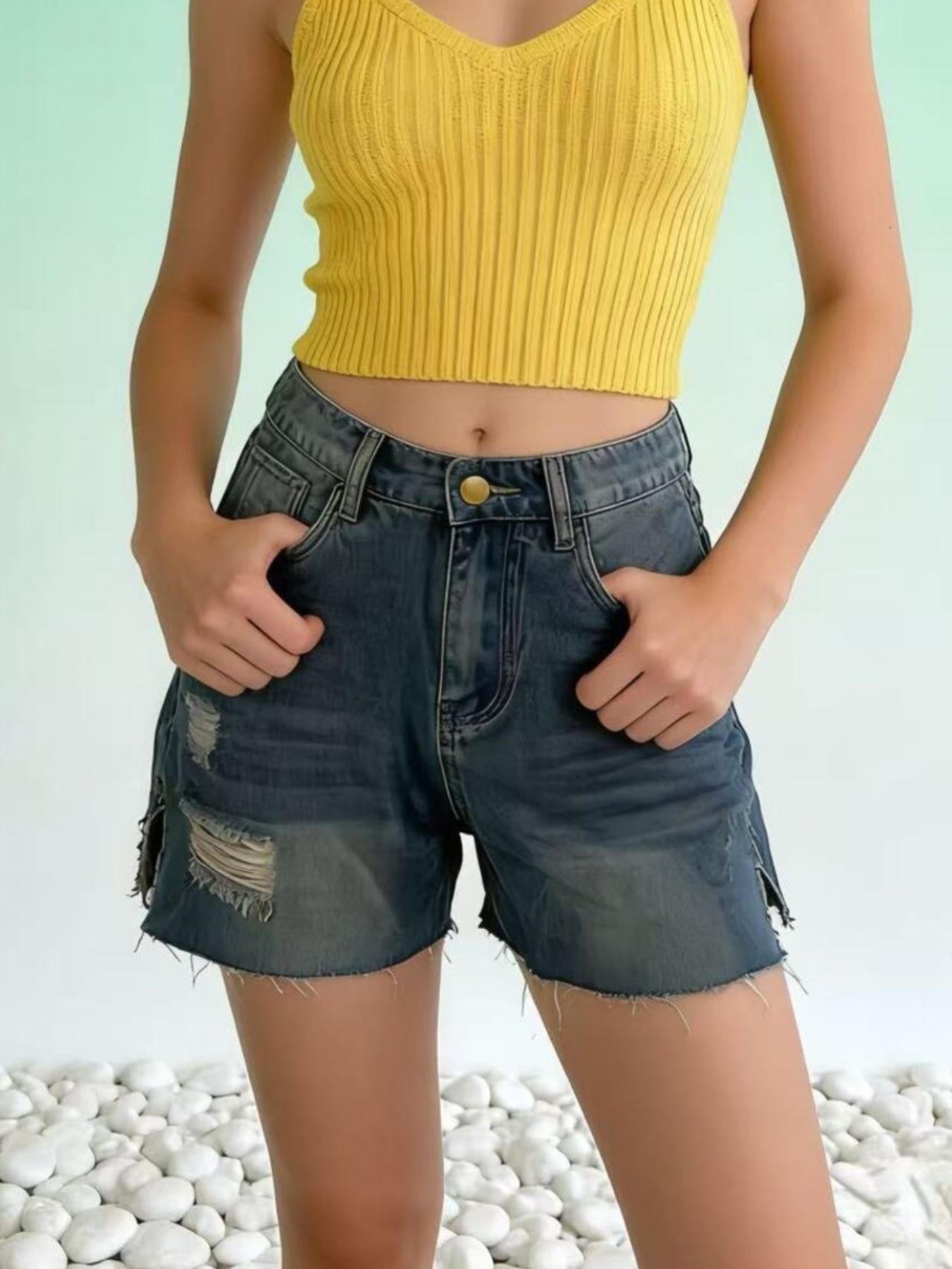 Distressed Denim Shorts - Be Bliss Boutique