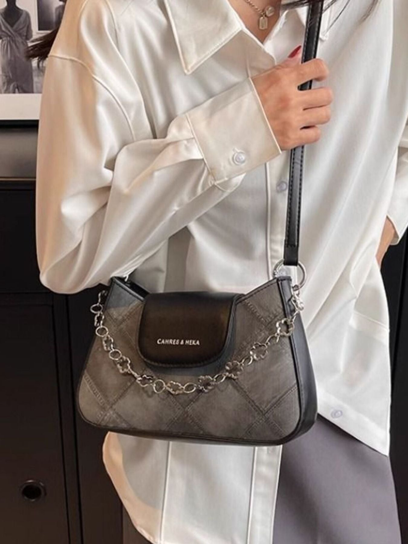 Chain Decor Leather Shoulder Bag - Be Bliss Boutique
