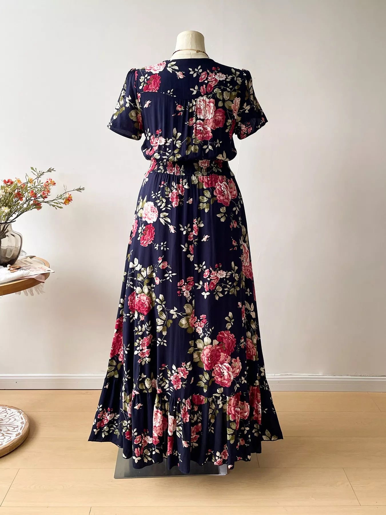 Plus Size Floral Print Short Sleeves V-Neck Dress - Be Bliss Boutique