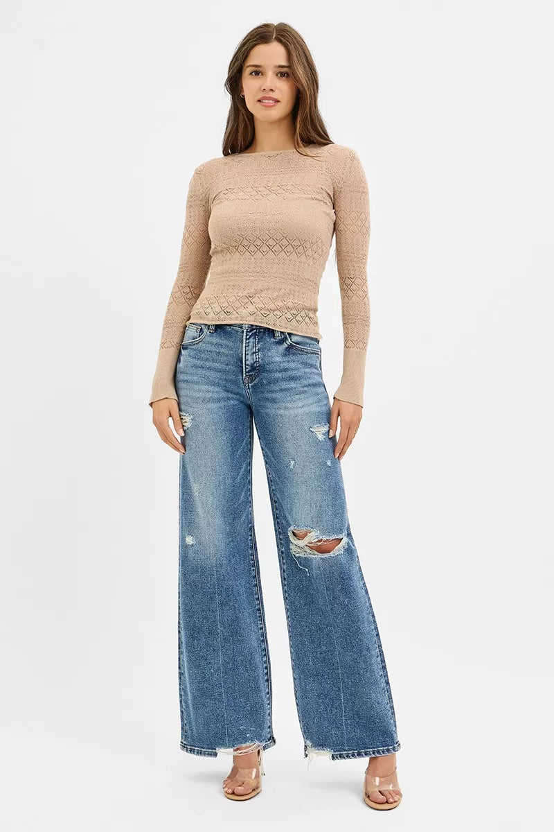 RISEN Tummy Control Mid Rise Fit Wide Jeans - Be Bliss Boutique