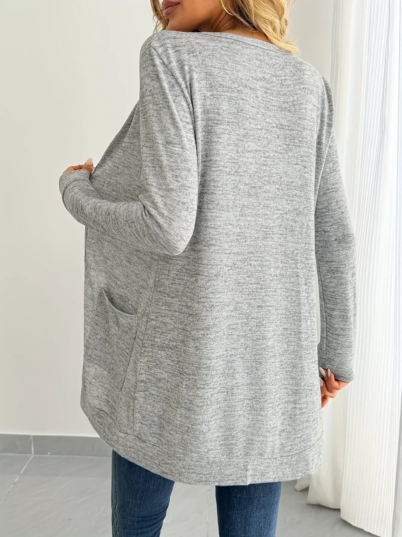 Open Front Longline Cardigan with Side Pockets -  Be Bliss Boutique