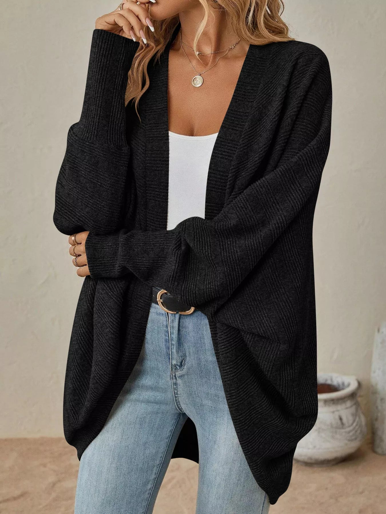 Cozy Oversized Open Front Knit Cardigan - Be Bliss Boutique