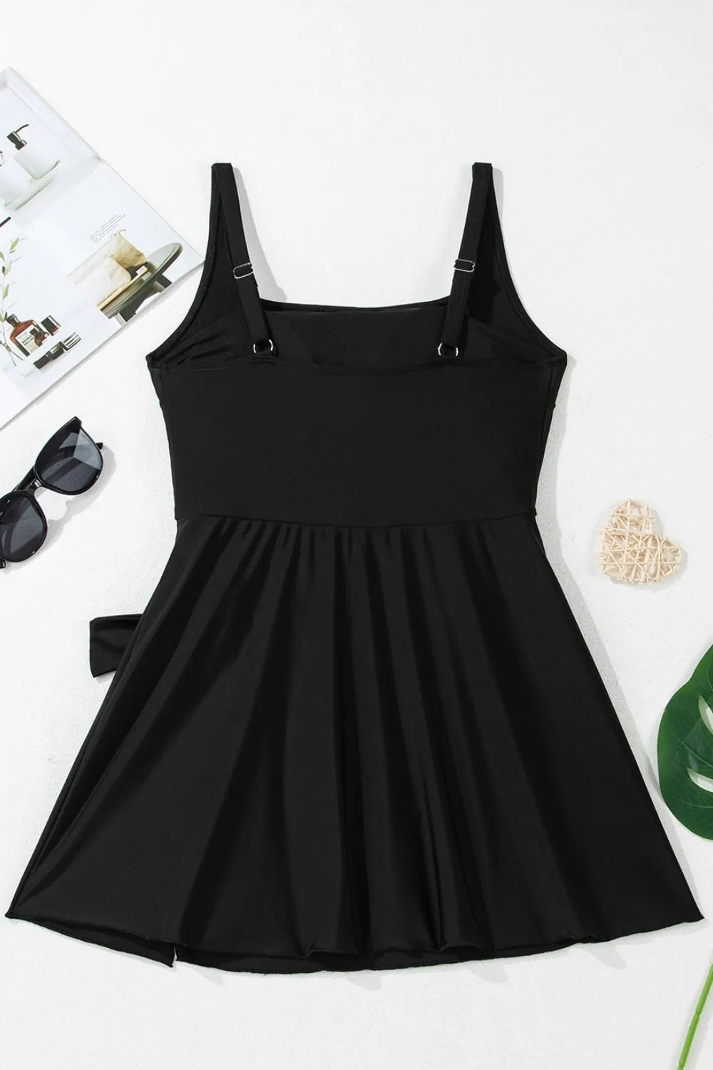 Women's Square Neck A Line Swim Dress with Side Tie Waist - Be Bliss Boutique