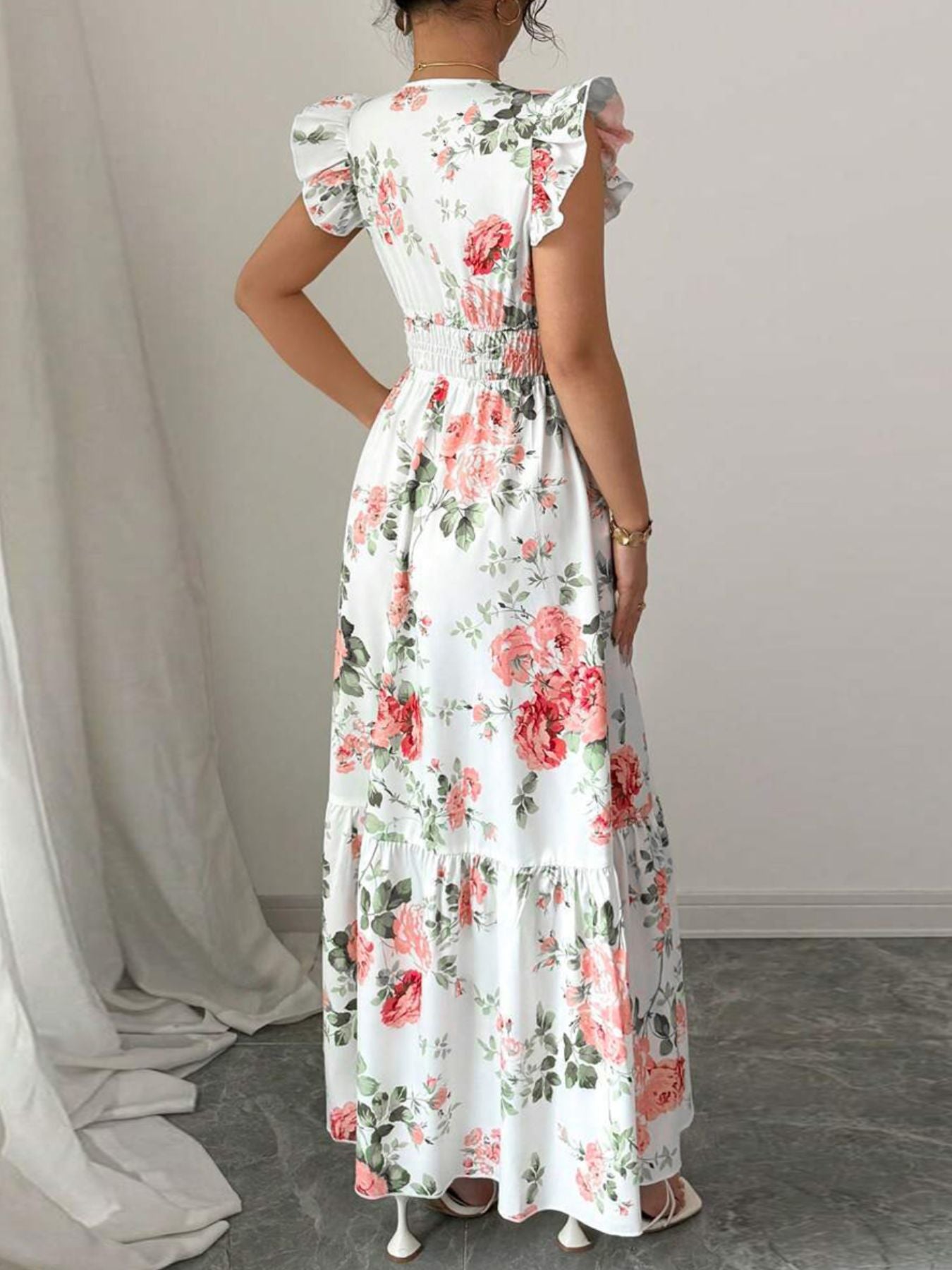 Floral Print Ruffle Sleeve Tiered Maxi Dress - Be Bliss Boutique