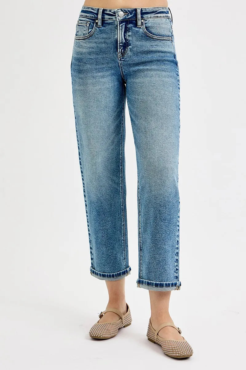RISEN Full Size High Rise Crop Boyfriend Jeans Plus Size -  Be Bliss Boutique