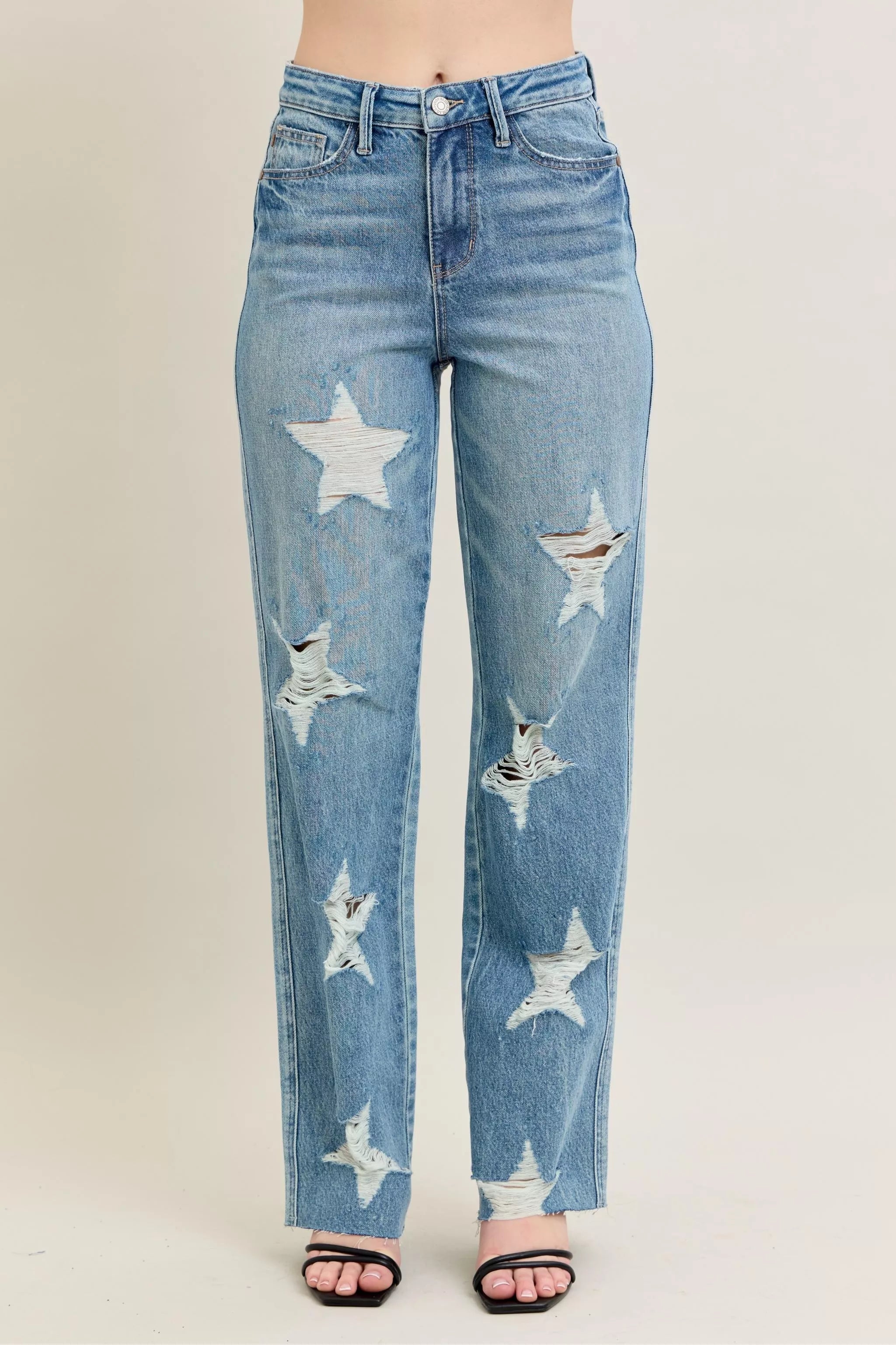 Judy Blue Full Size High Waist  Rigid Magic Star Shaped Destroy 90's Straight Jeans Plus Size - Be Bliss Boutique