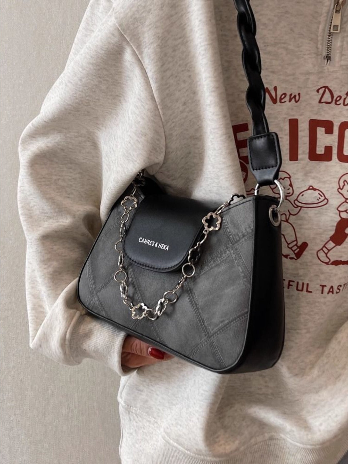 Chain Decor Leather Shoulder Bag - Be Bliss Boutique