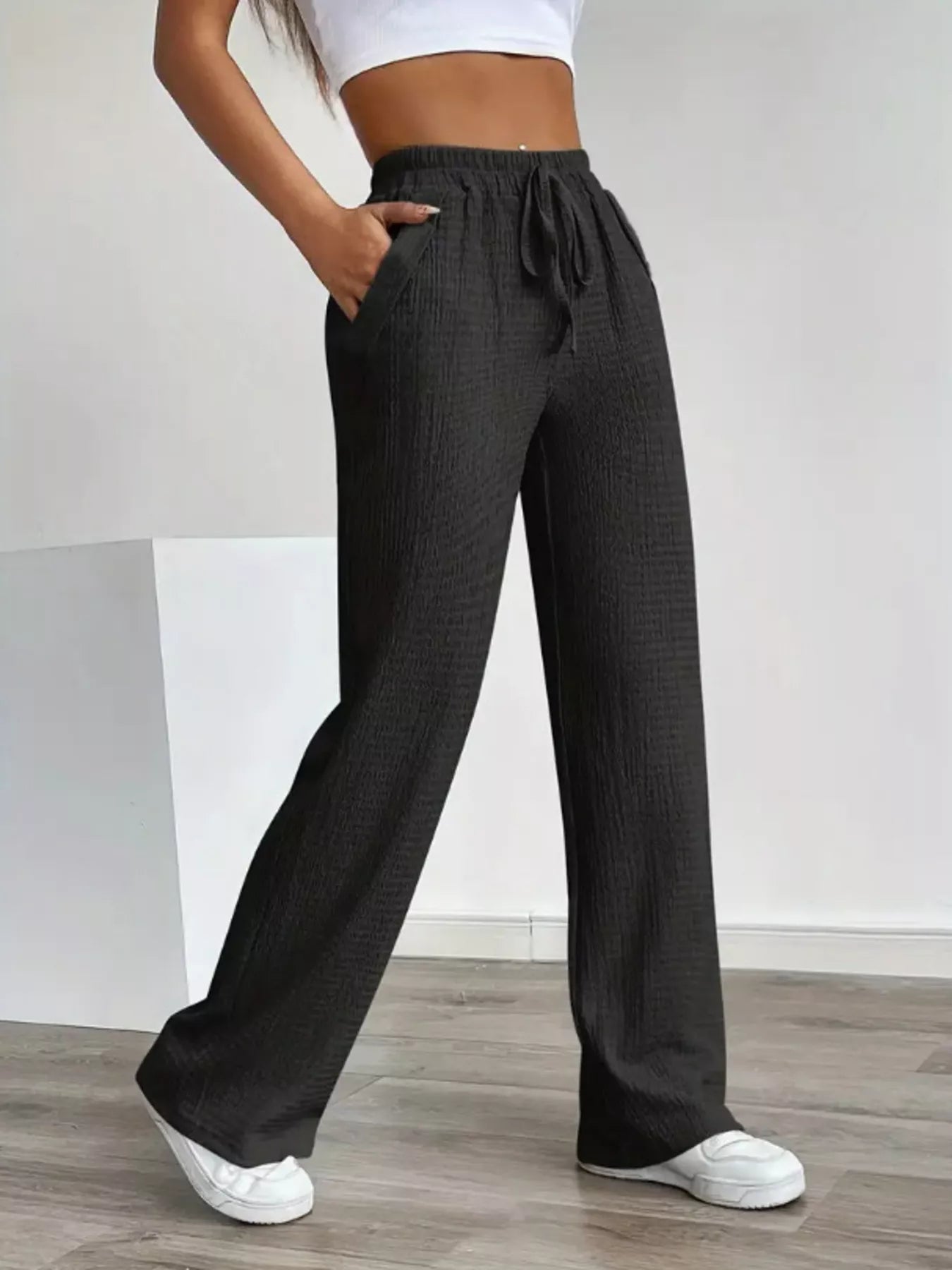Texture Wide Leg Pants -  Be Bliss Boutique