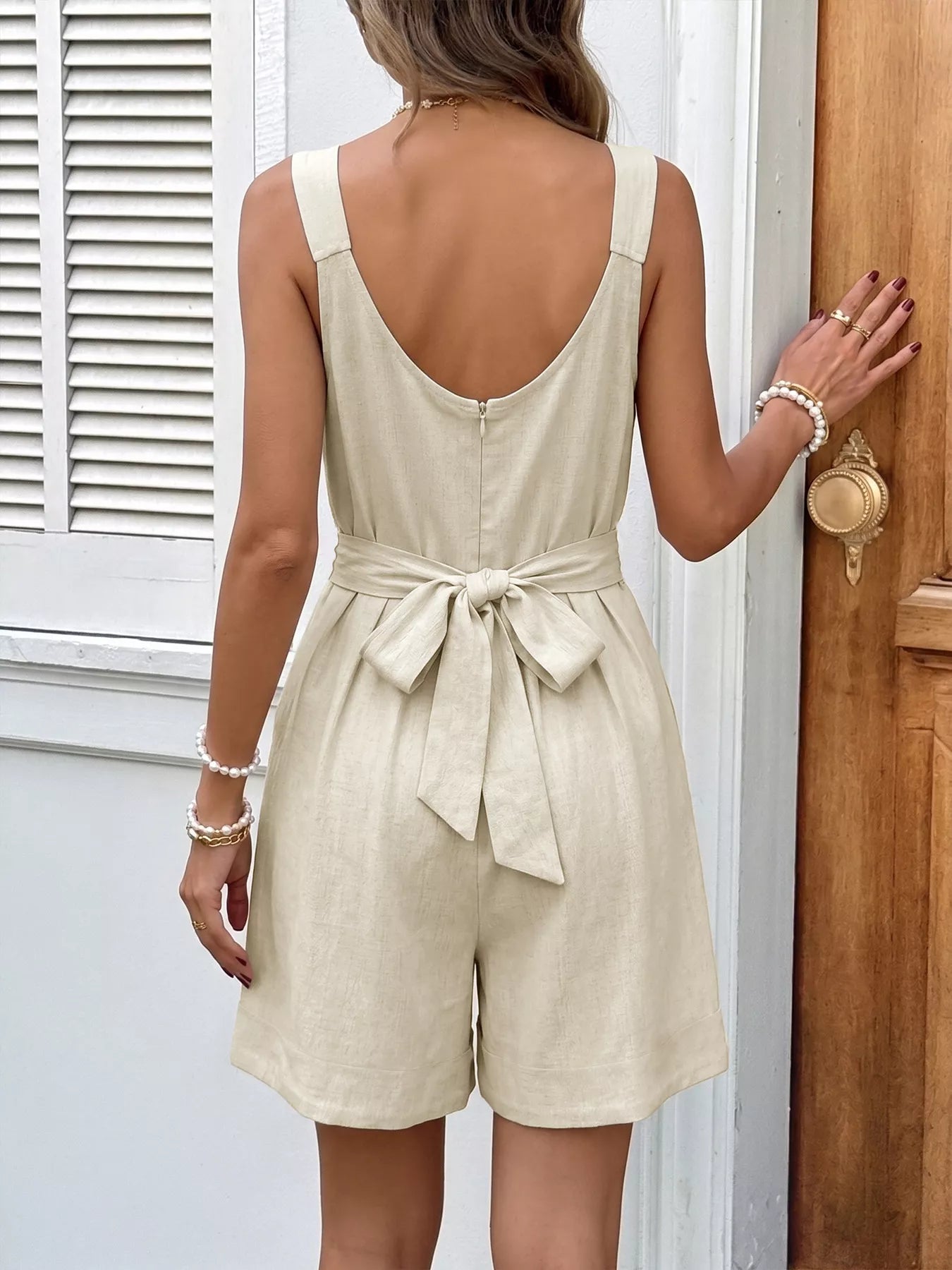 Bowknot Strap Pleated Detail Womens Romper - Be Bliss Boutique