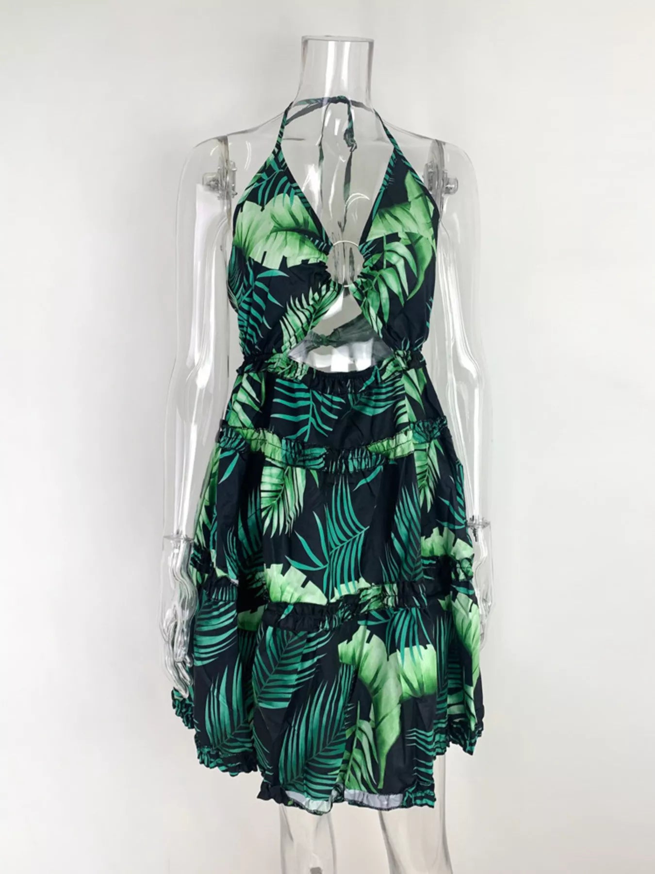 Colorful Print Halter Neck Ruffle Mini Dress - Be Bliss Boutique