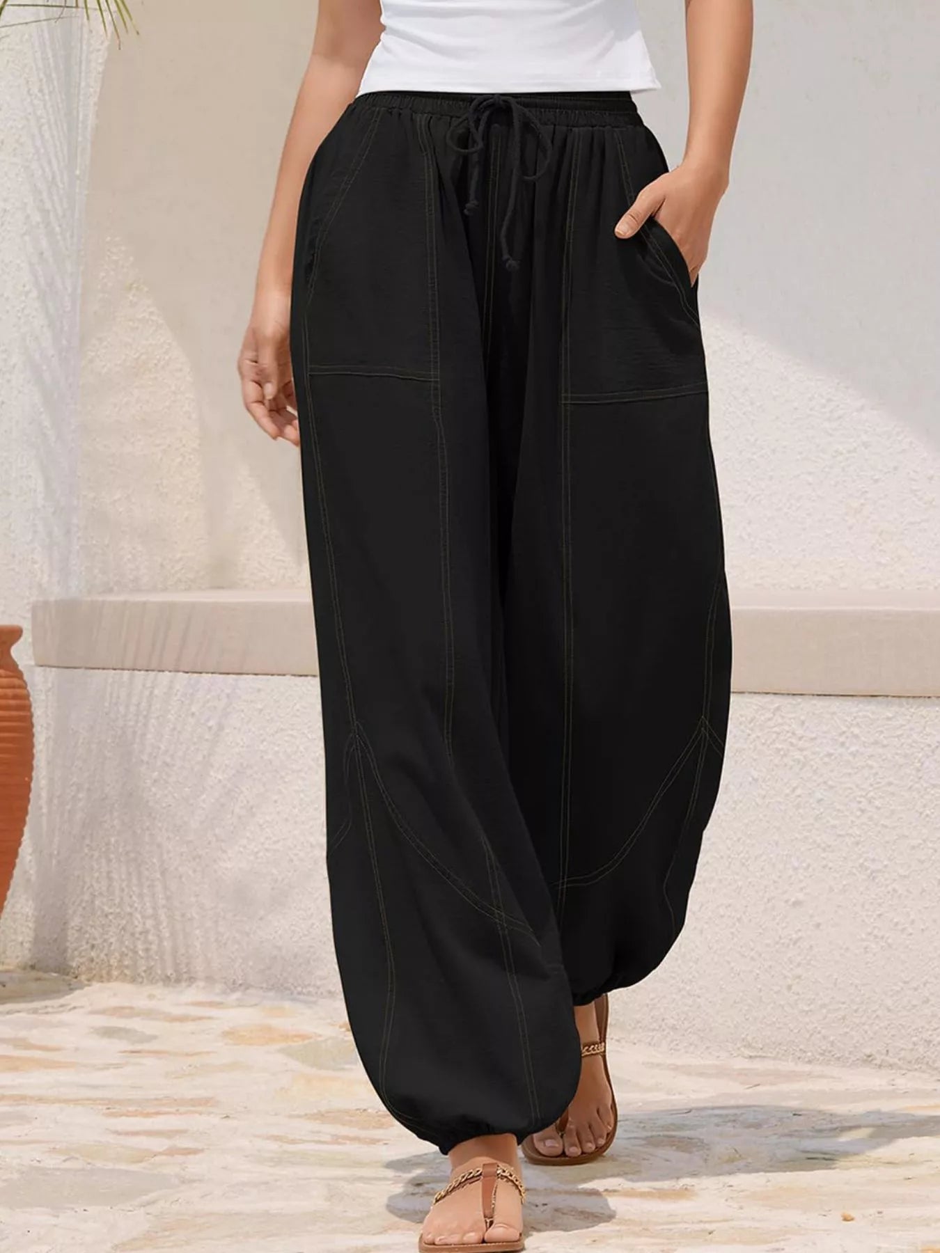 Wide Leg Drawstring Pants -  Be Bliss Boutique