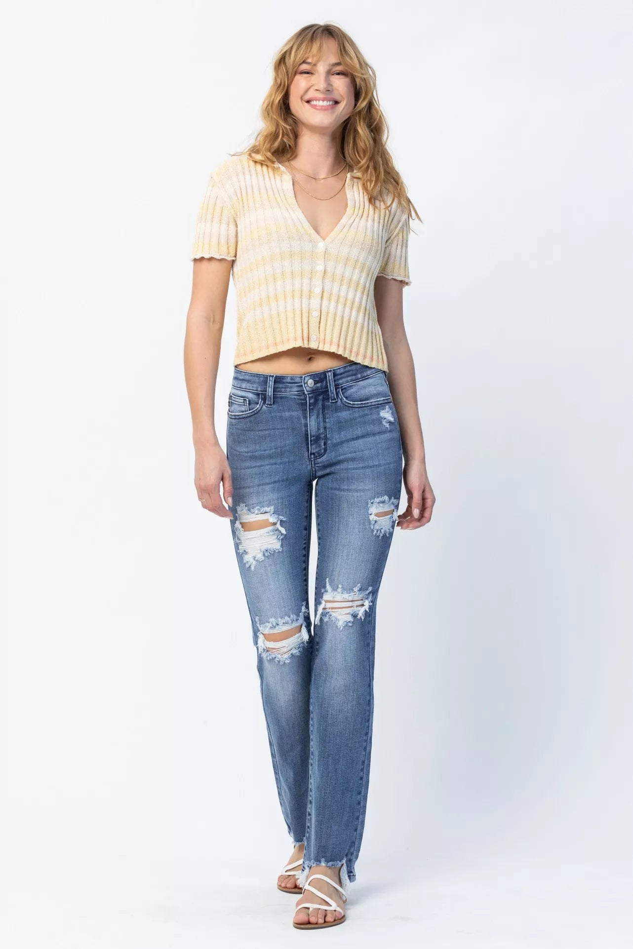 Judy Blue Full Size Mid Rise Destroy Straight Jeans Plus Size - Be Bliss Boutique