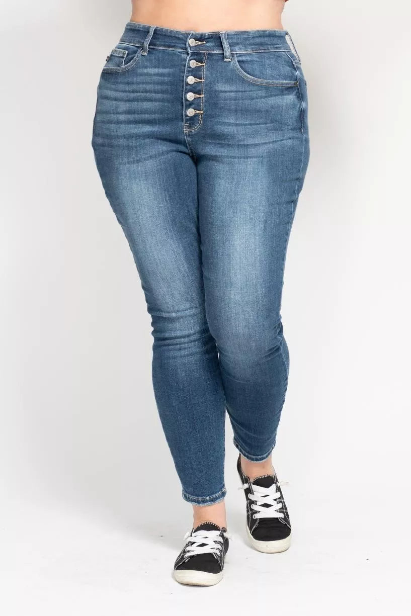 Judy Blue Full Size High Rise Button Fly Skinny Jeans Plus Size - Be Bliss Boutique