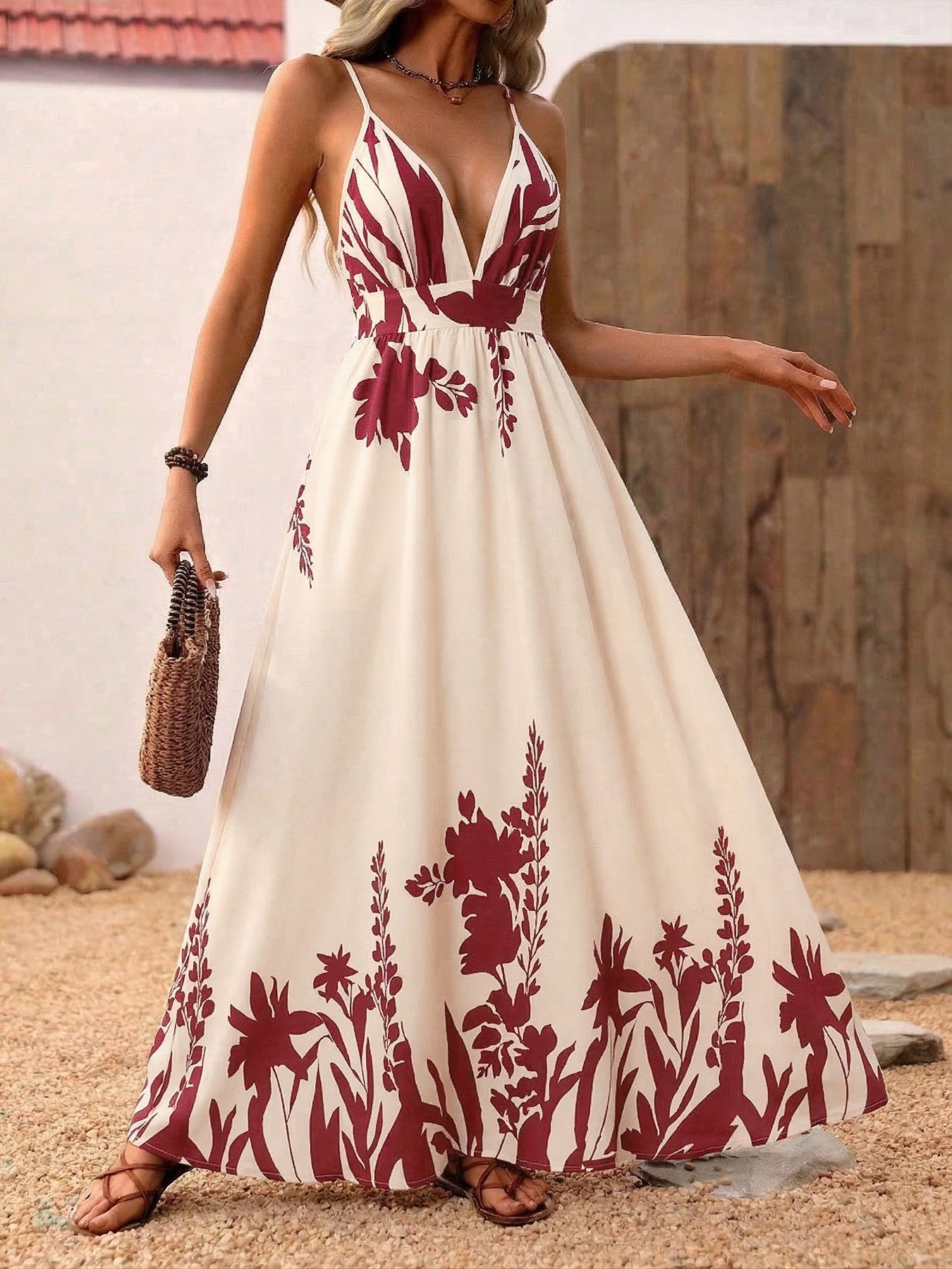Deep V Neck Spaghetti Strap Maxi Dress - Be Bliss Boutique