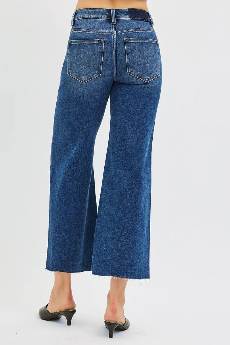 RISEN Full Size Mid Rise Crop Wide Raw Cut Hem Jeans Plus Size -  Be Bliss Boutique