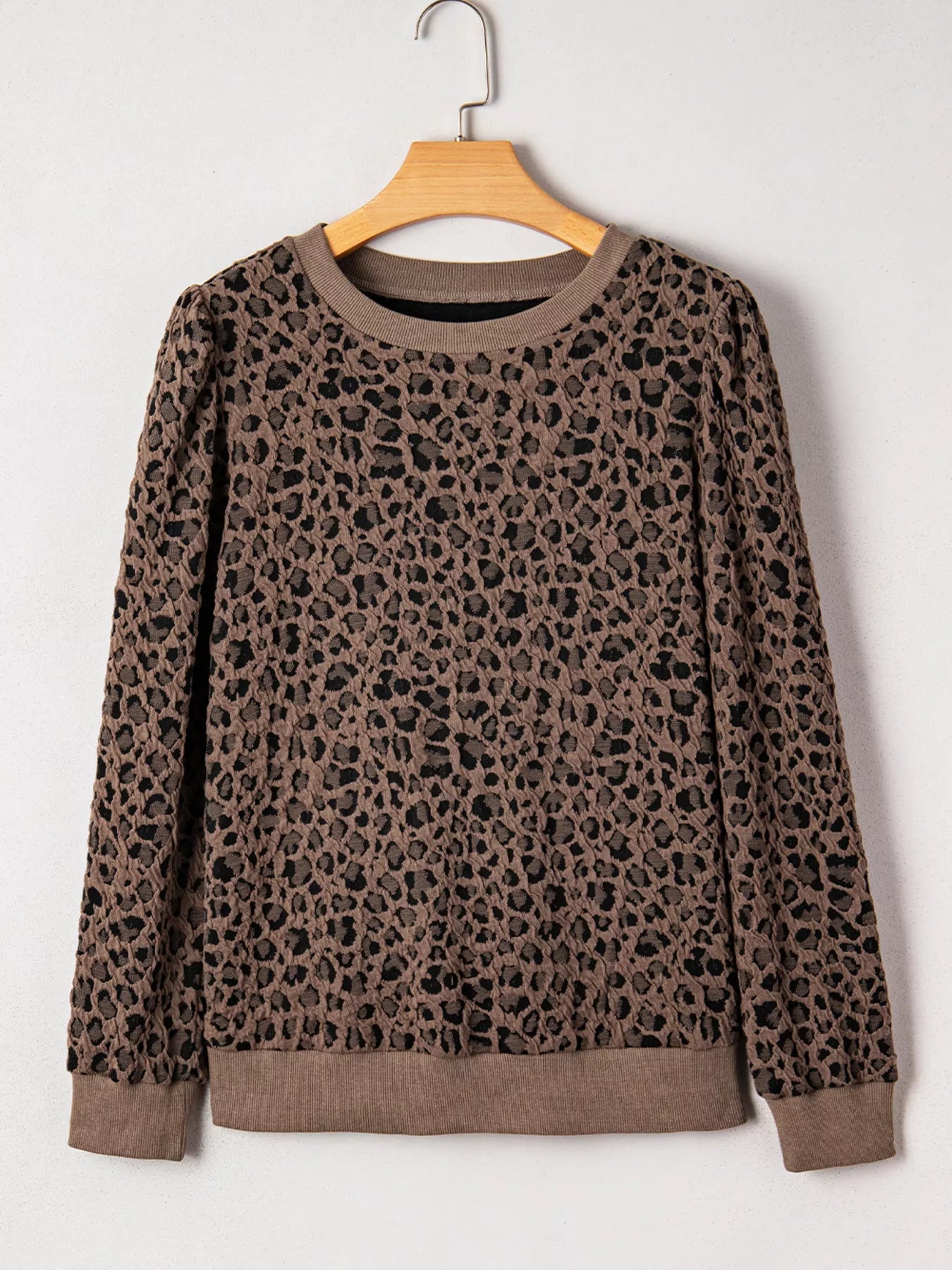 Ribbed Trim Leopard Print Long Sleeve Top - Be Bliss Boutique