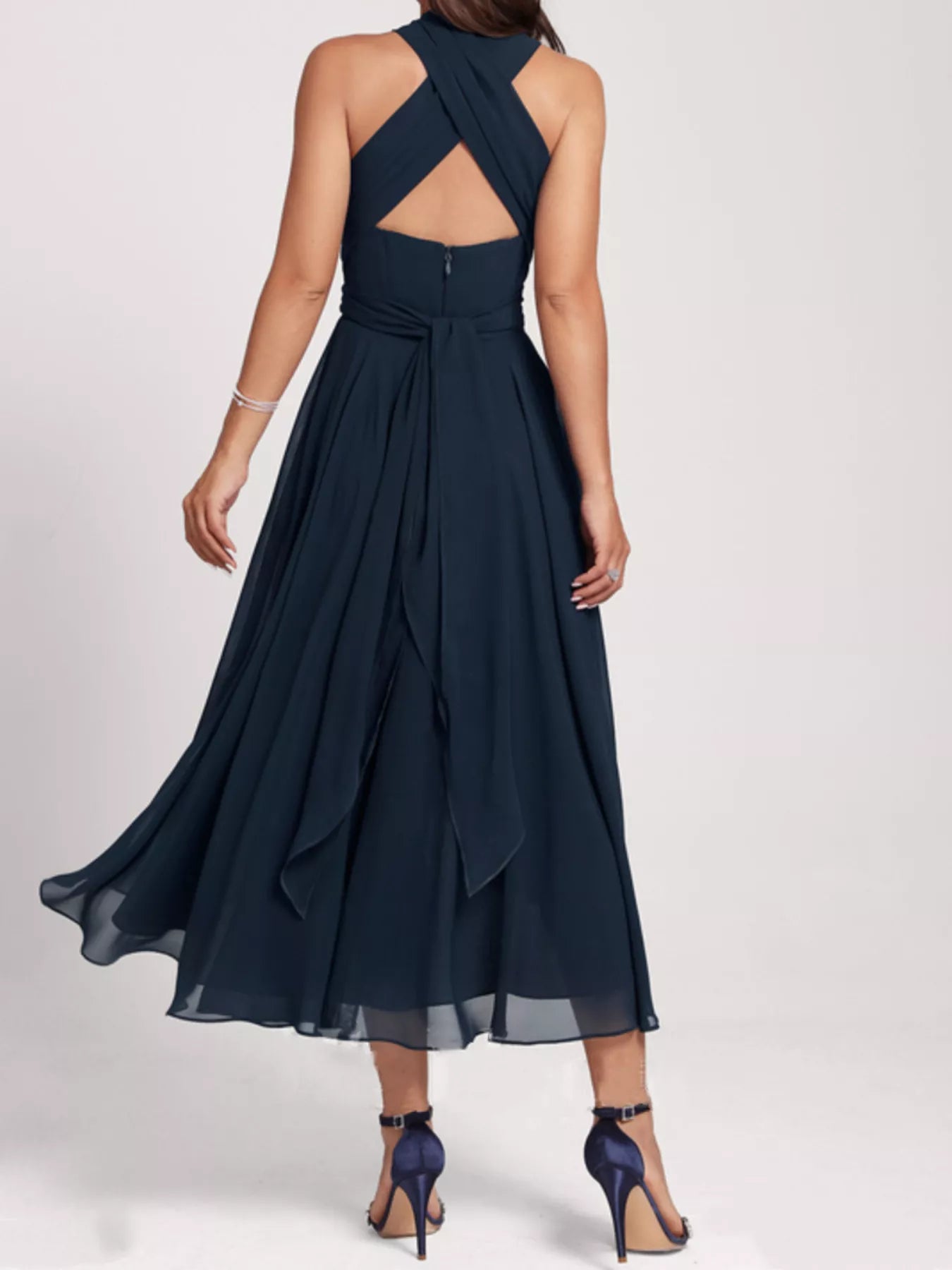 Ruched Crisscross A Line Midi Dress - Be Bliss Boutique