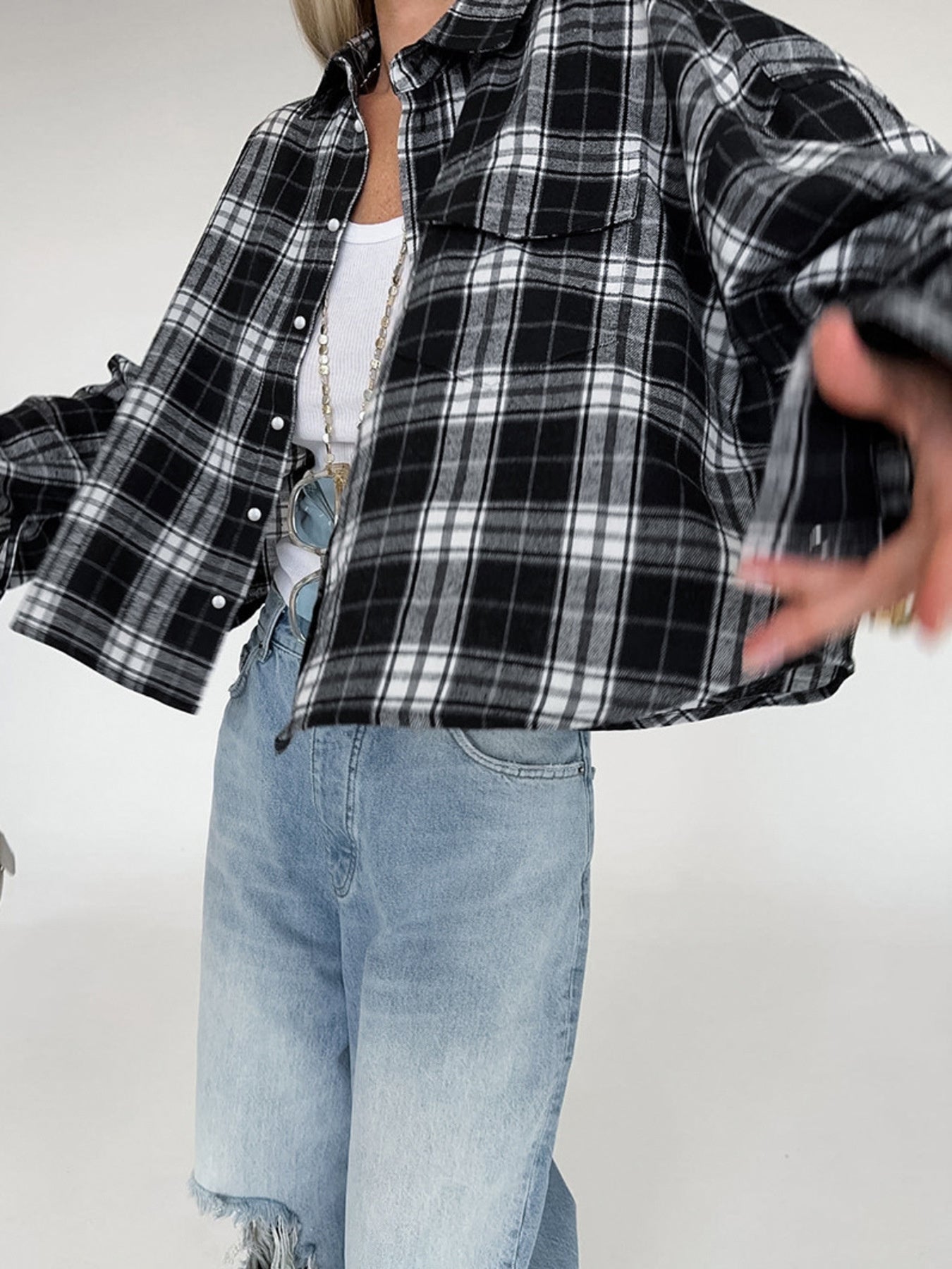 Black Oversized Plaid Button Up Shirt - Be Bliss Boutique