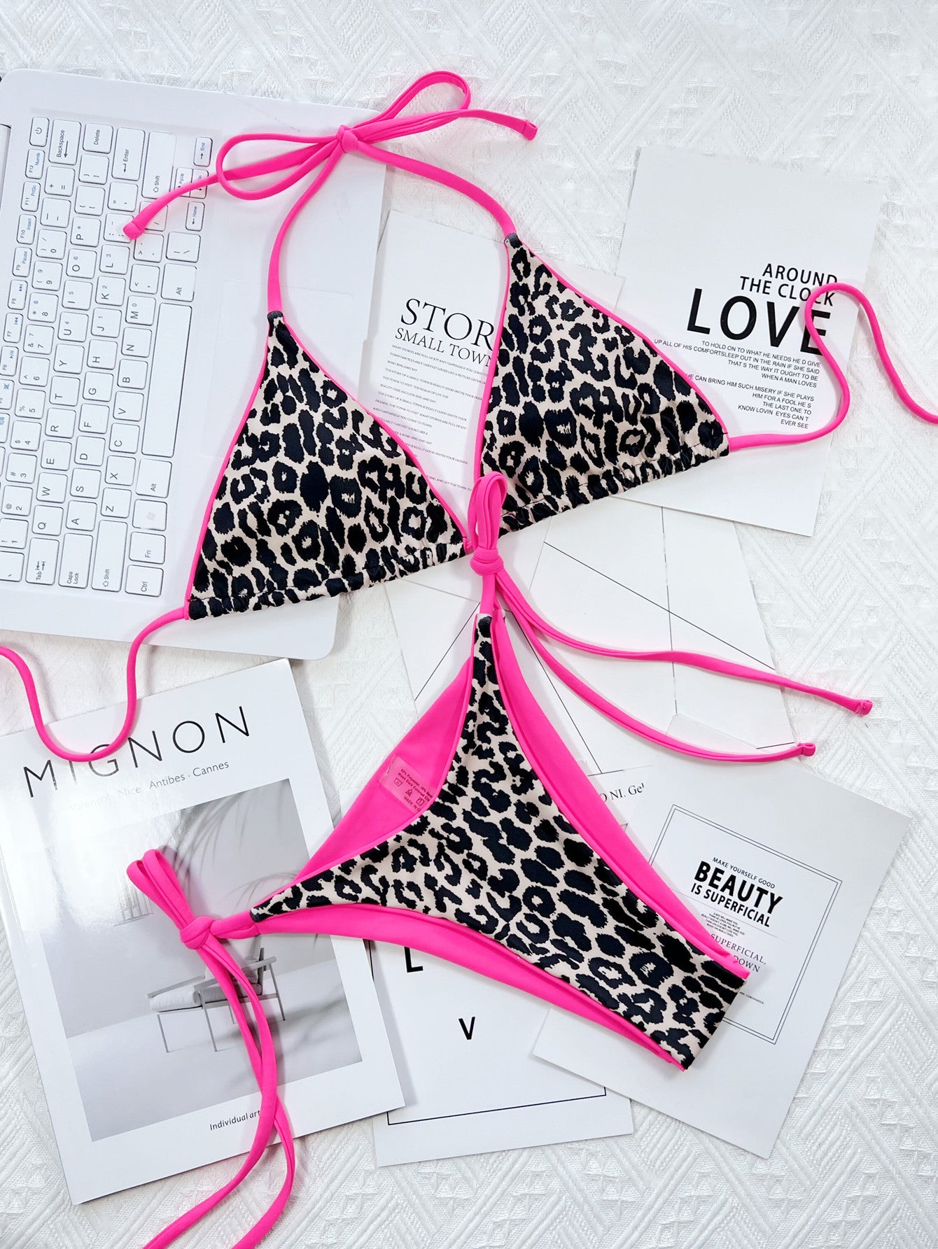 Leopard Print Halter Neck Tie Side Bikini Set - Be Bliss Boutique