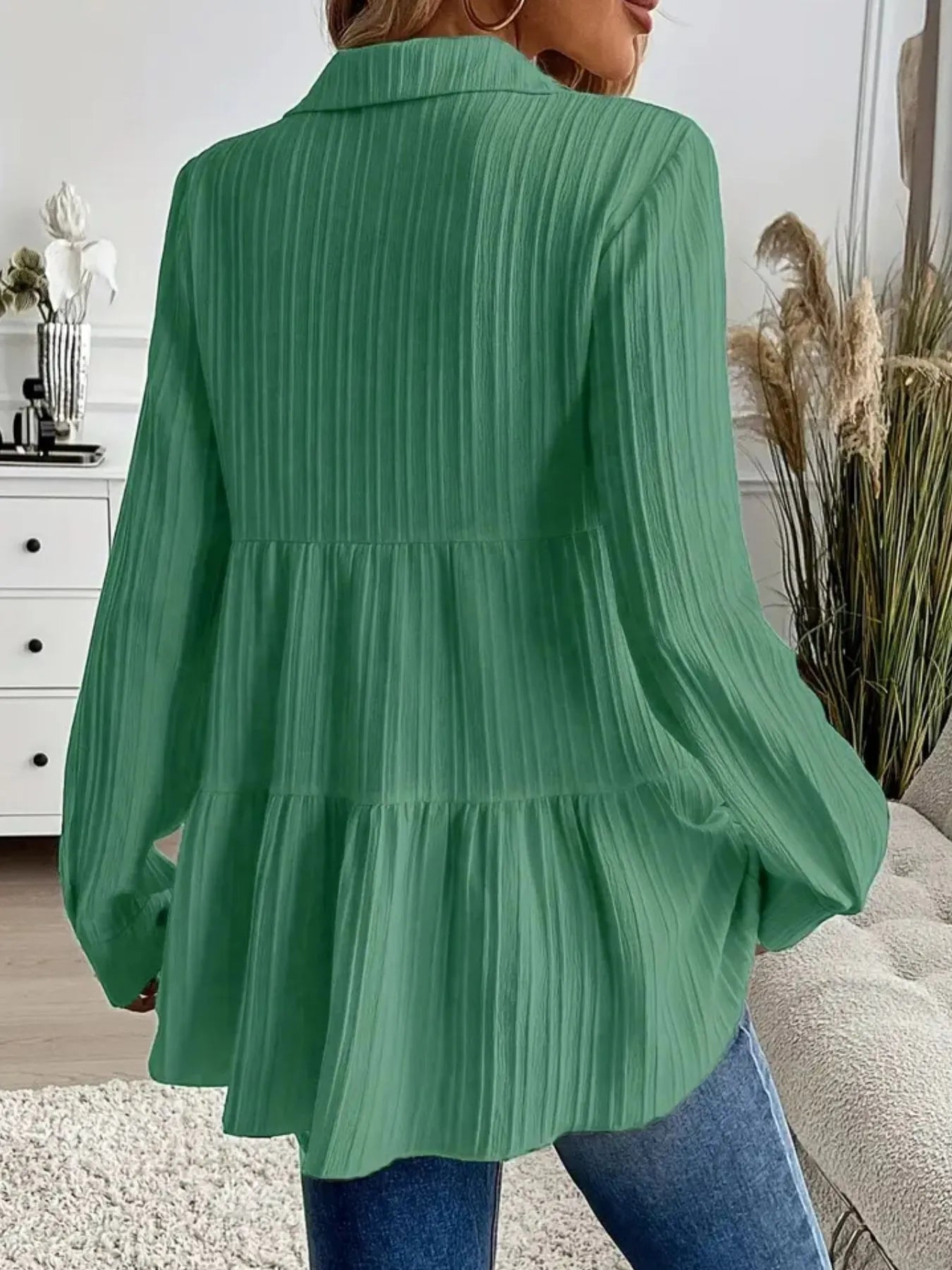 Striped Button-Down Tiered Shirt -  Be Bliss Boutique