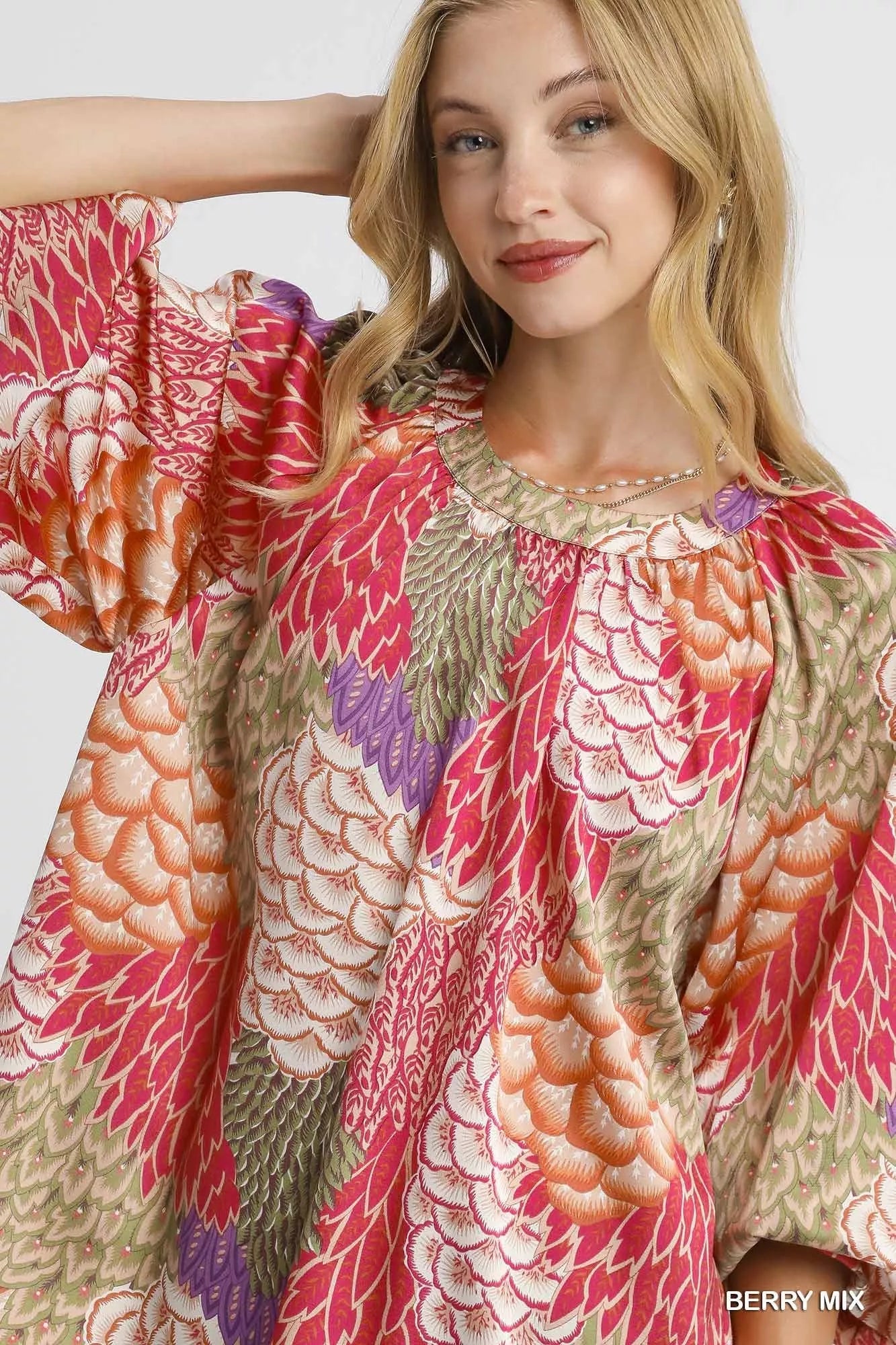 Umgee Boho Feather Print Peasant Blouse -  Be Bliss Boutique