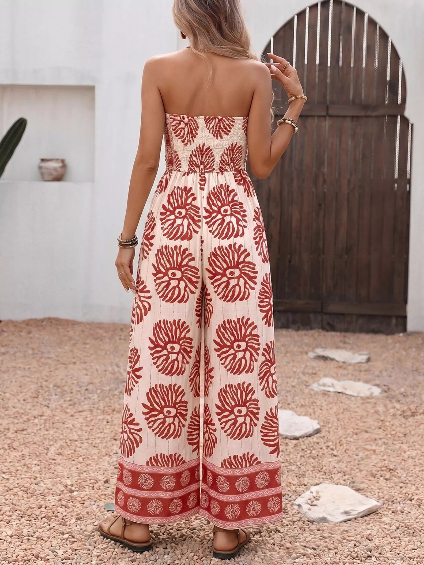 Floral Print Strapless Wide Leg Jumpsuit - Be Bliss Boutique
