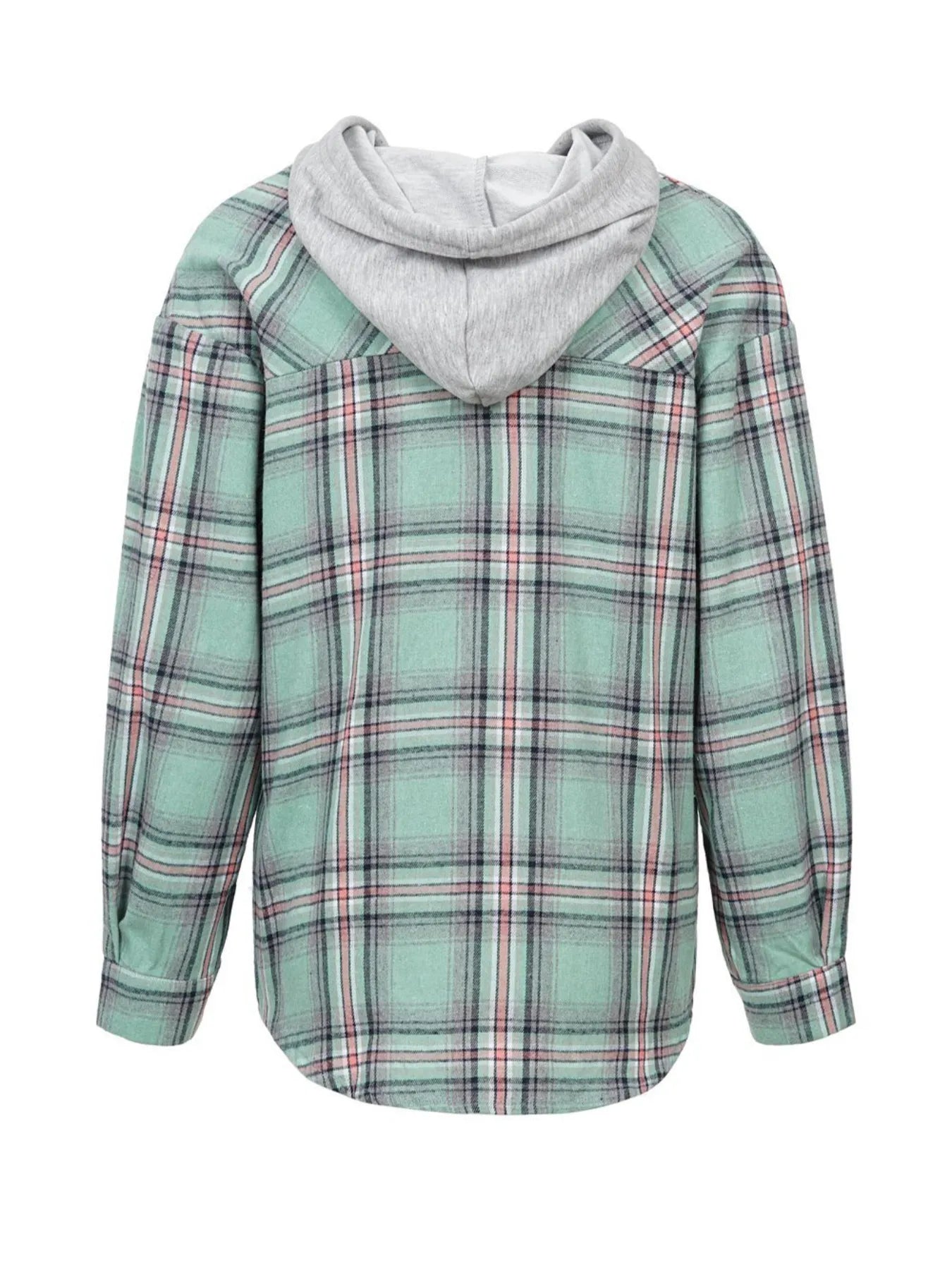 Plaid Button-Up Hooded Shirt with Chest Pocket - Be Bliss Boutique