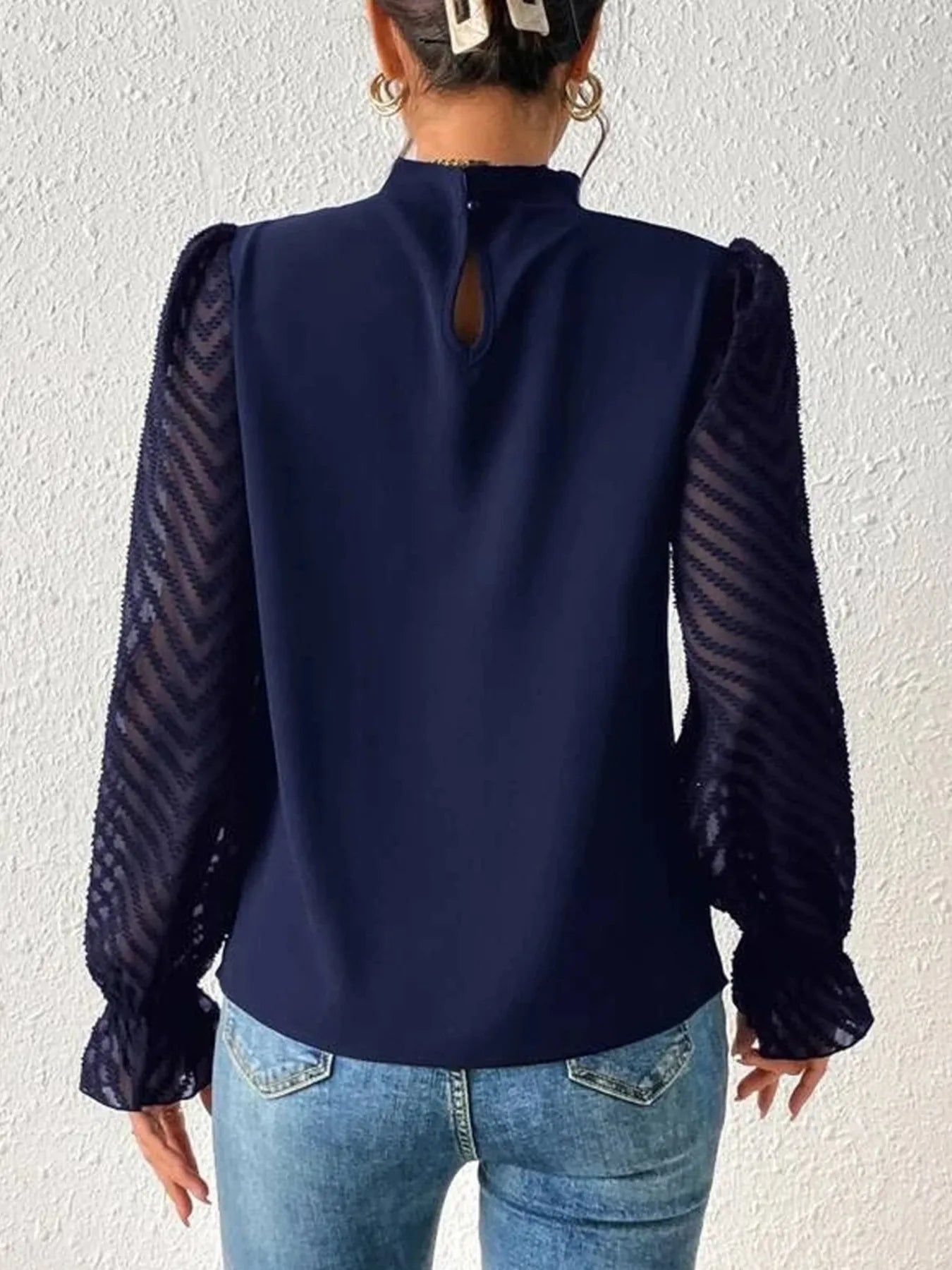 Mock Neck Flounce Sleeve Blouse -  Be Bliss Boutique