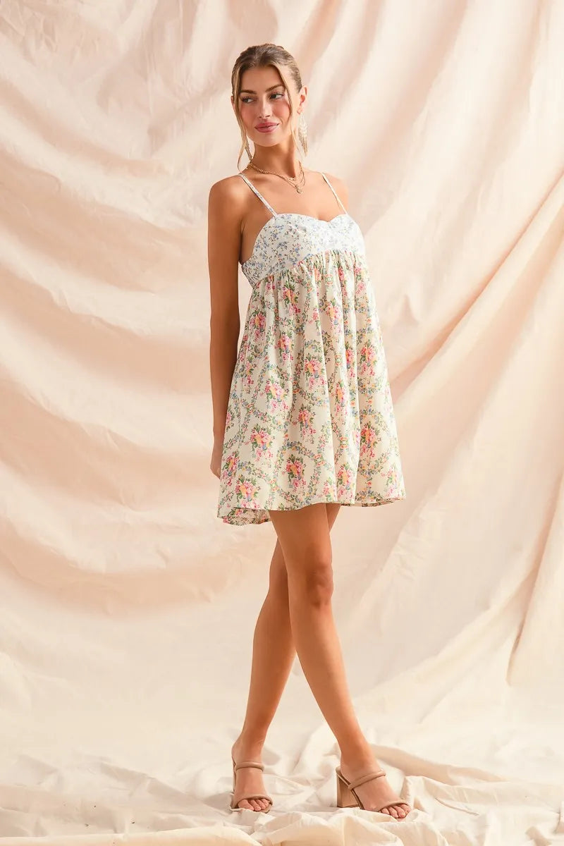 SO ME Mixed Floral Print Sleeveless Mini Dress -  Be Bliss Boutique