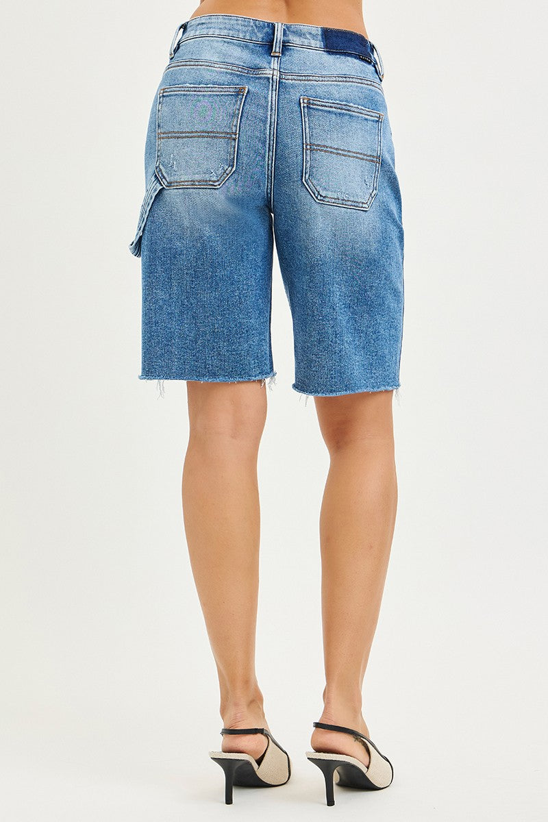 RISEN High Waisted Bermuda Jean Shorts with Side Tab Detail - Be Bliss Boutique