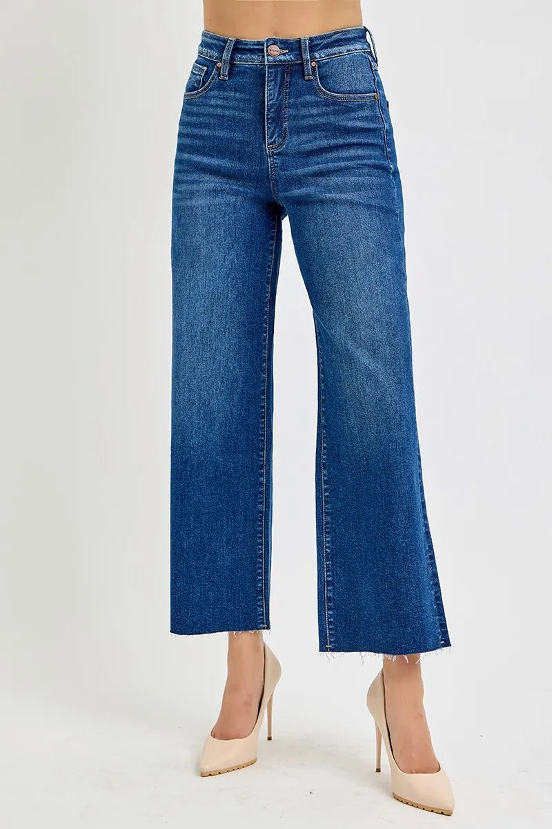 RISEN Full Size Tummy Control High Rise Wide Crop Jeans Plus Size -  Be Bliss Boutique