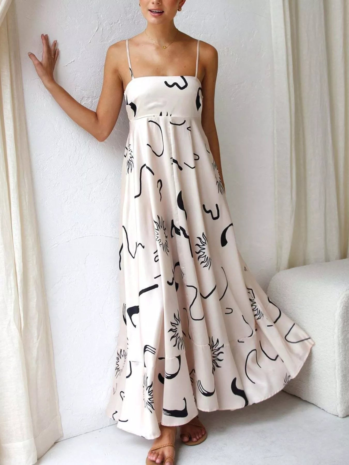 Printed Spaghetti Strap Maxi Dress - Be Bliss Boutique
