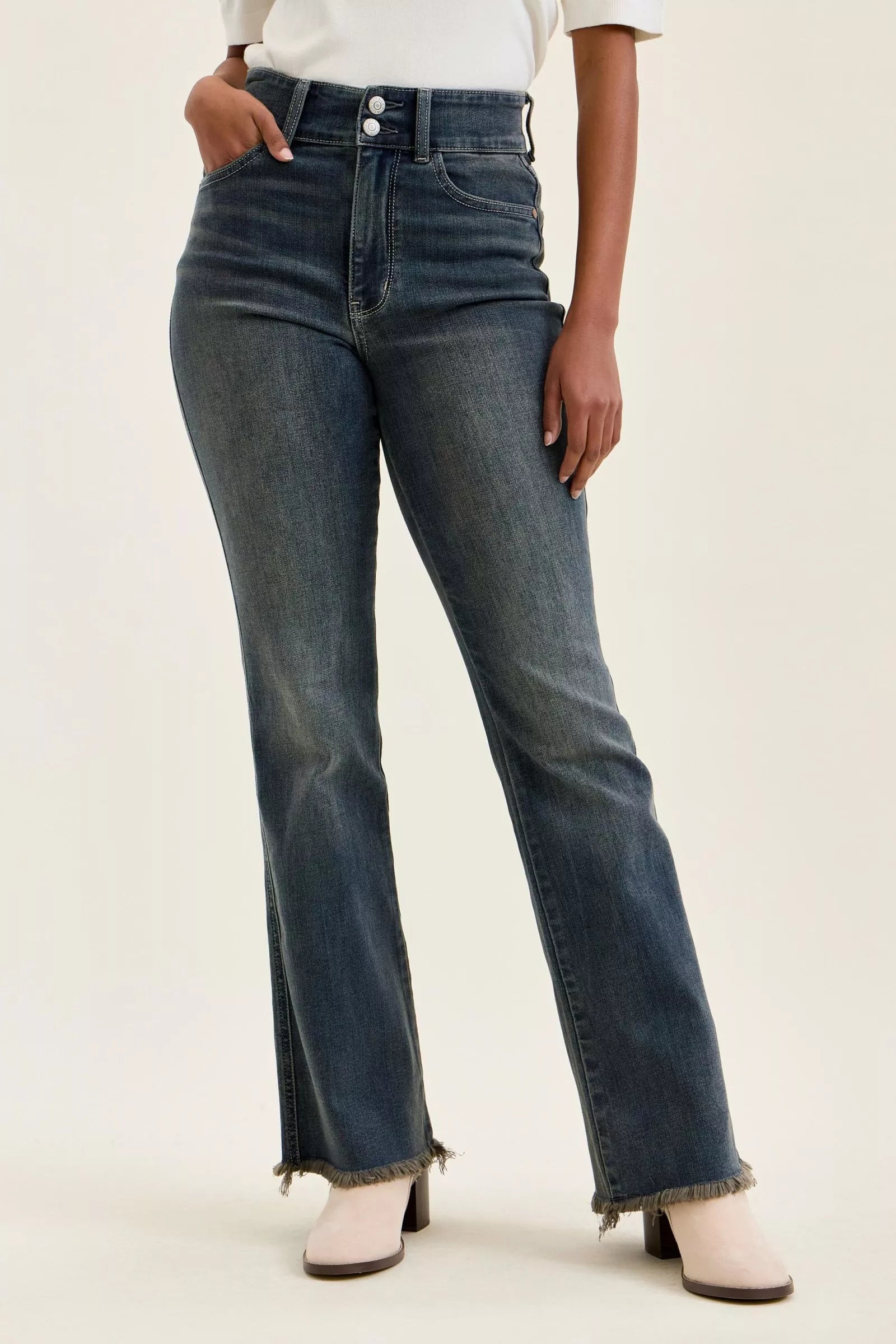 Judy Blue Double Button High Waist Frayed Hem Jeans - Be Bliss Boutique