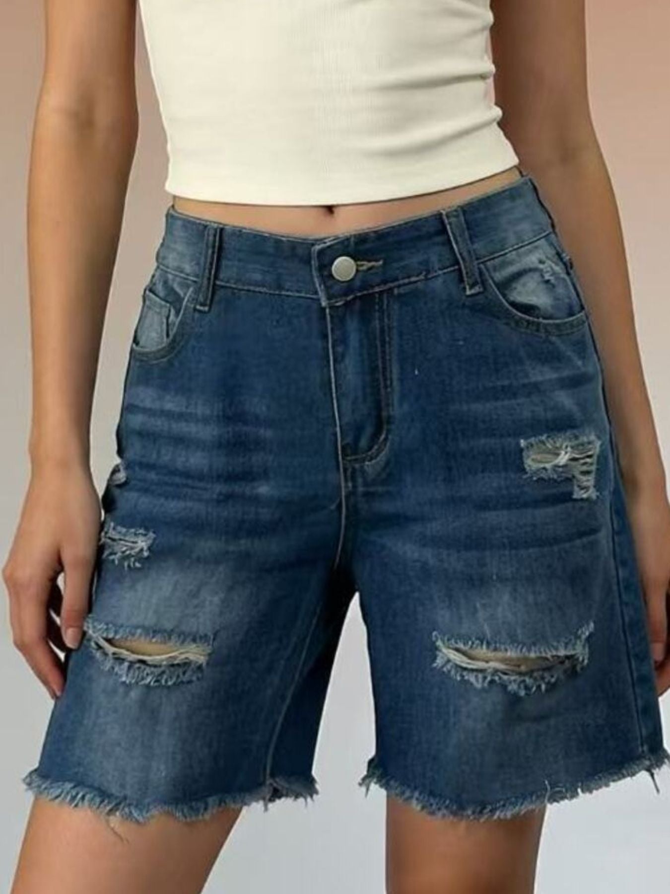 Plus Size Ripped Frayed Hem Denim Shorts - Be Bliss Boutique