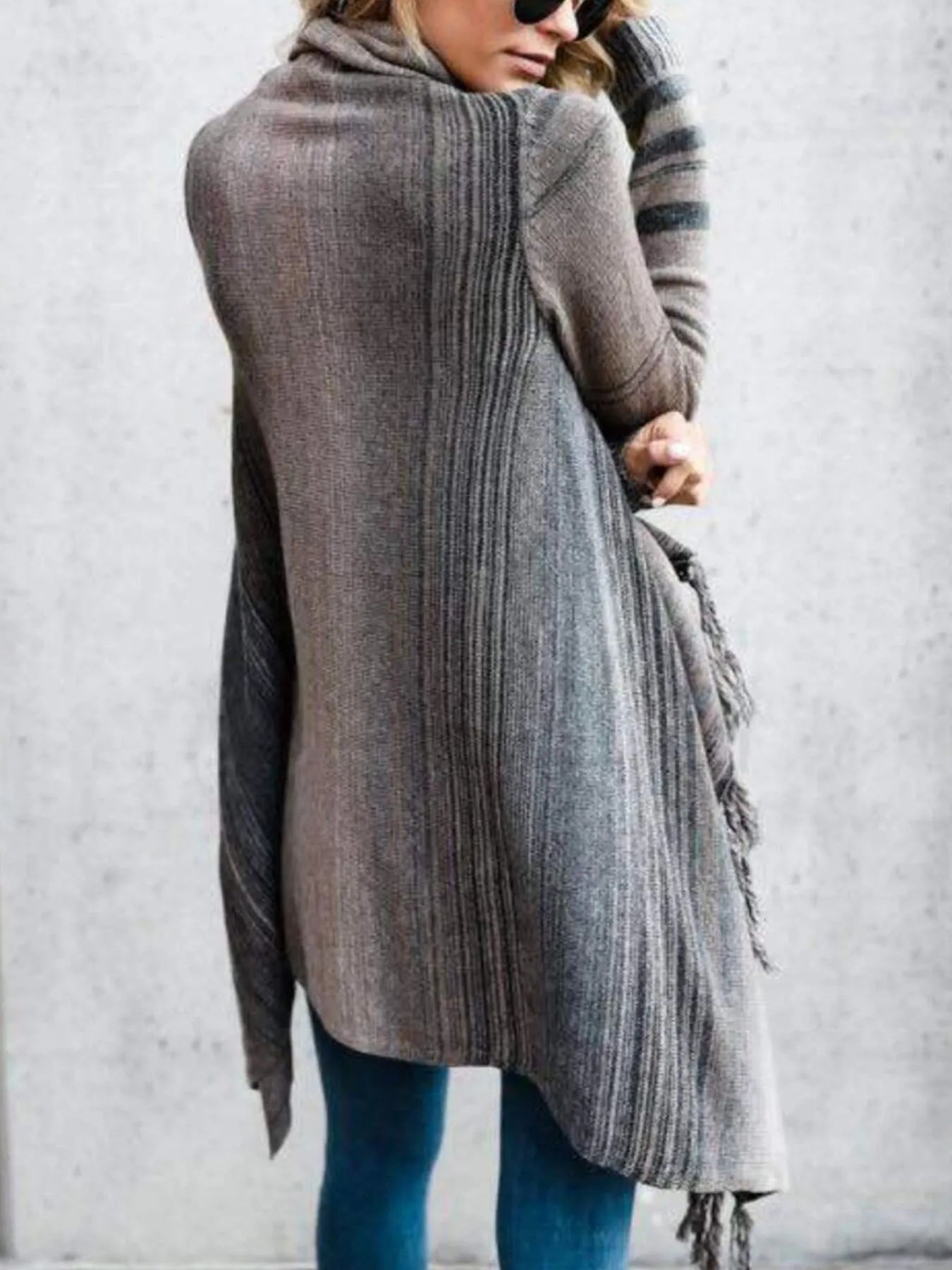 Fringe Long Sleeve Wrap Cardigan - Be Bliss Boutique