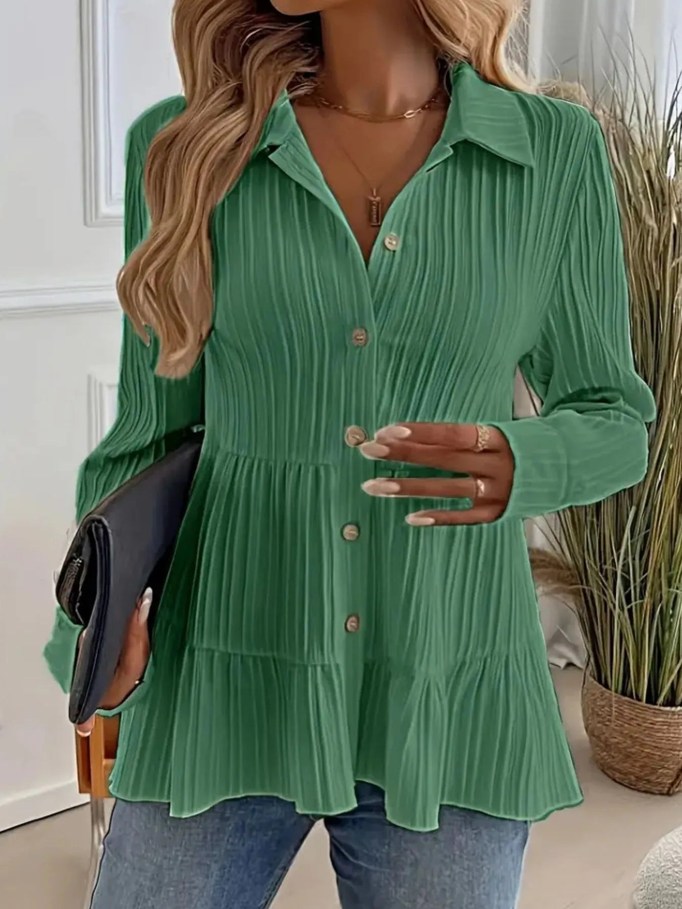 Striped Button-Down Tiered Shirt -  Be Bliss Boutique