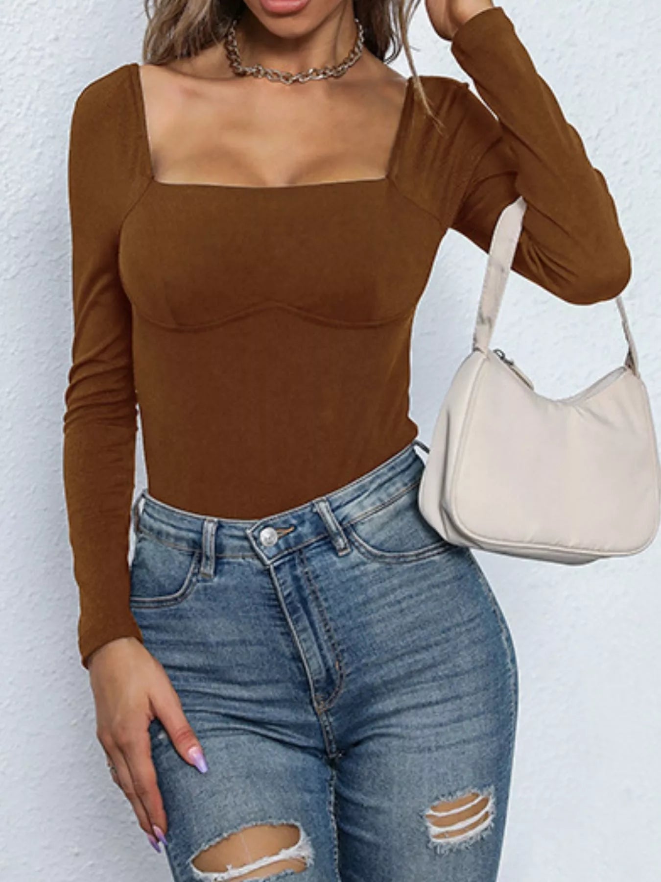 Square Neck Long Sleeve Bodysuit - Be Bliss Boutique