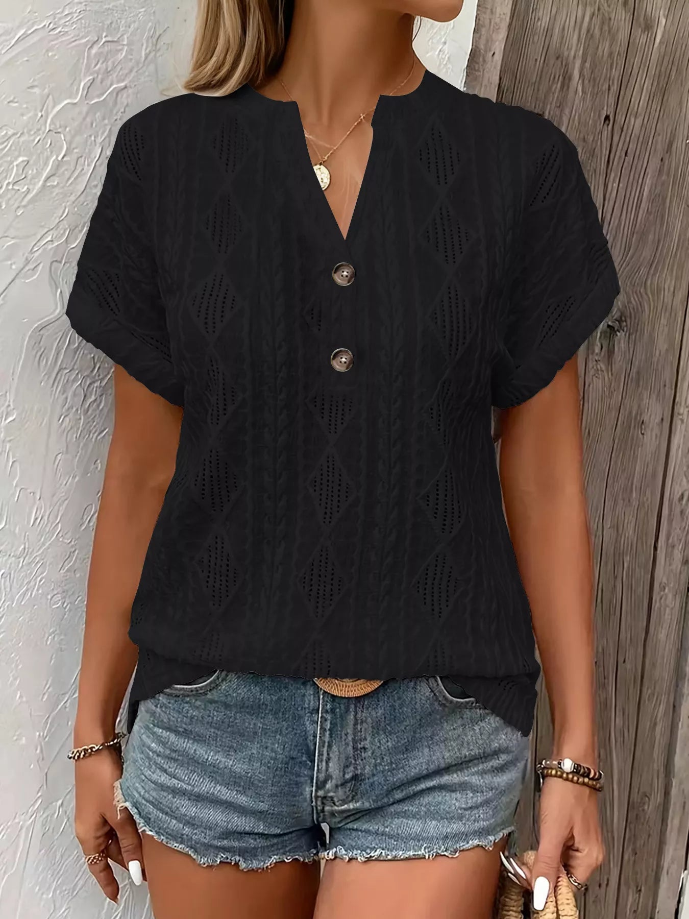 Diamond Pattern Short Sleeve Top - Be Bliss Boutique